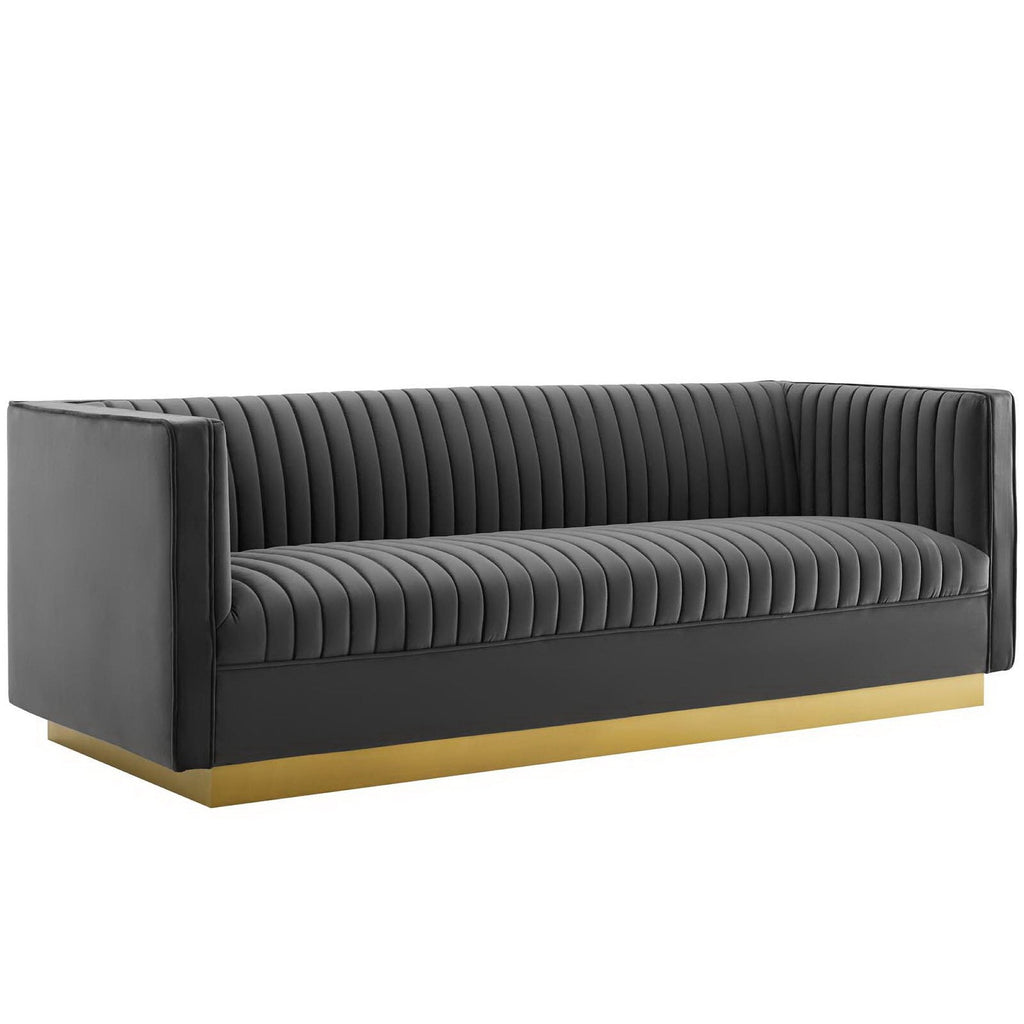 Sanguine Vertical Channel Tufted Performance Velvet Sofa