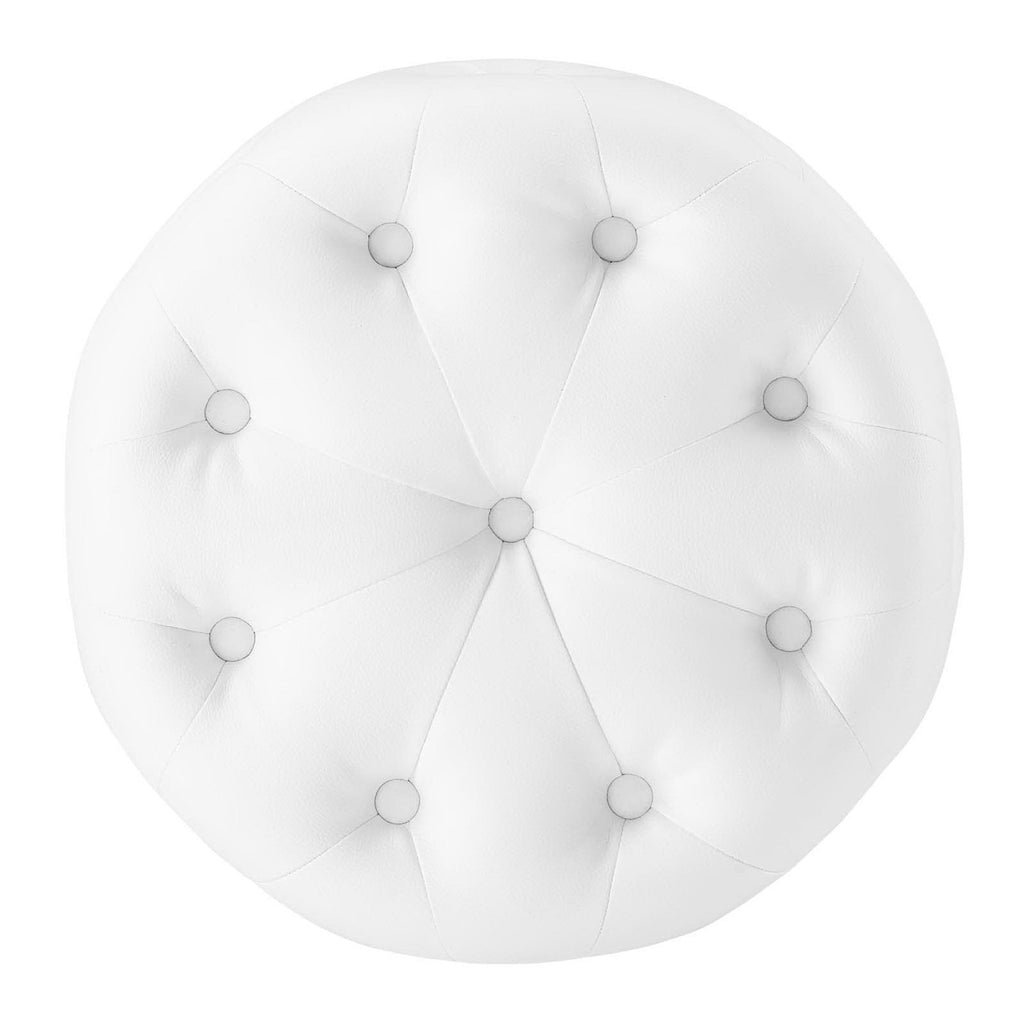 Amour Tufted Button Round Faux Leather Ottoman