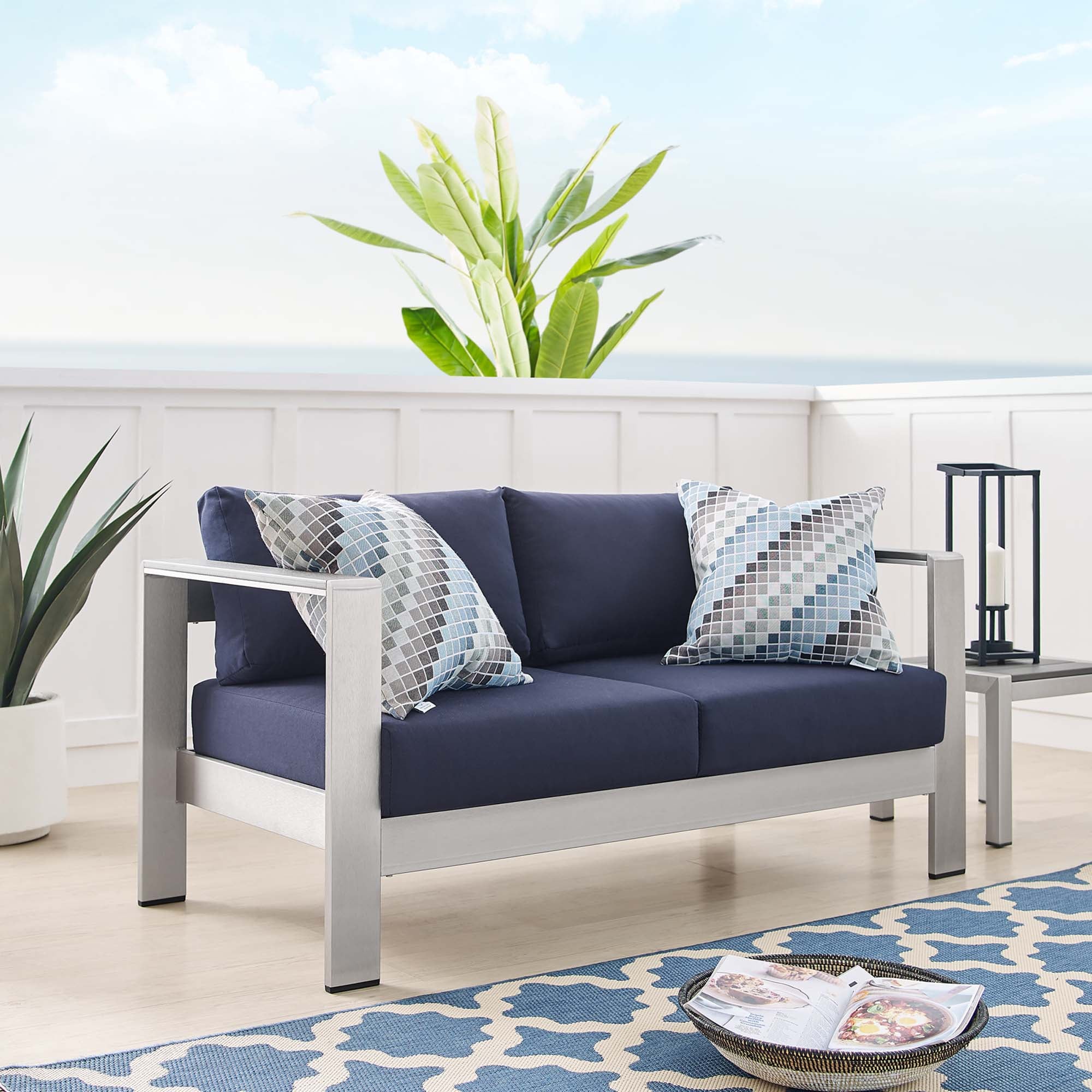 Shore Sunbrella Fabric Aluminum Outdoor Patio Loveseat by Modway