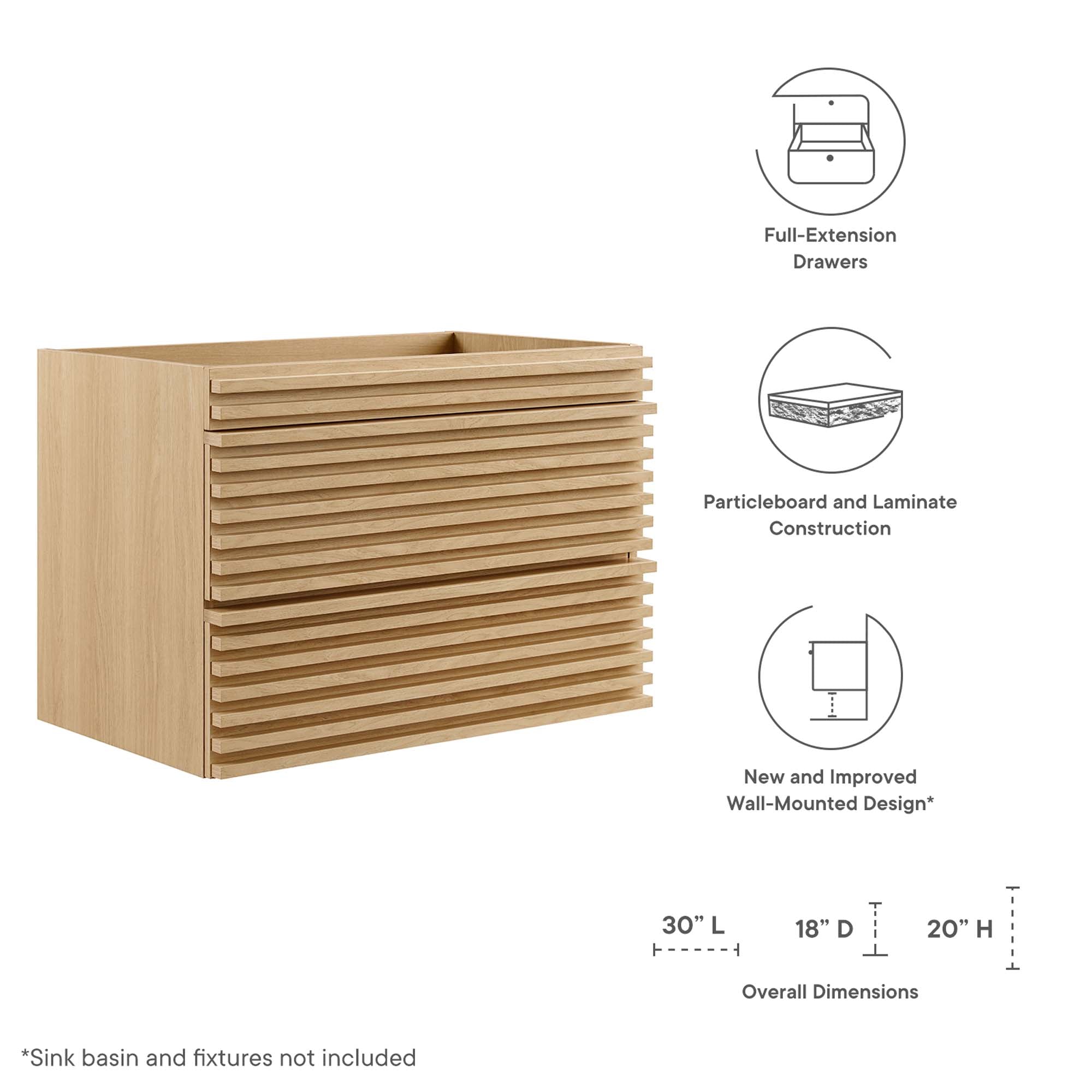 Render 30" Wall-Mount Bathroom Vanity Cabinet by Modway