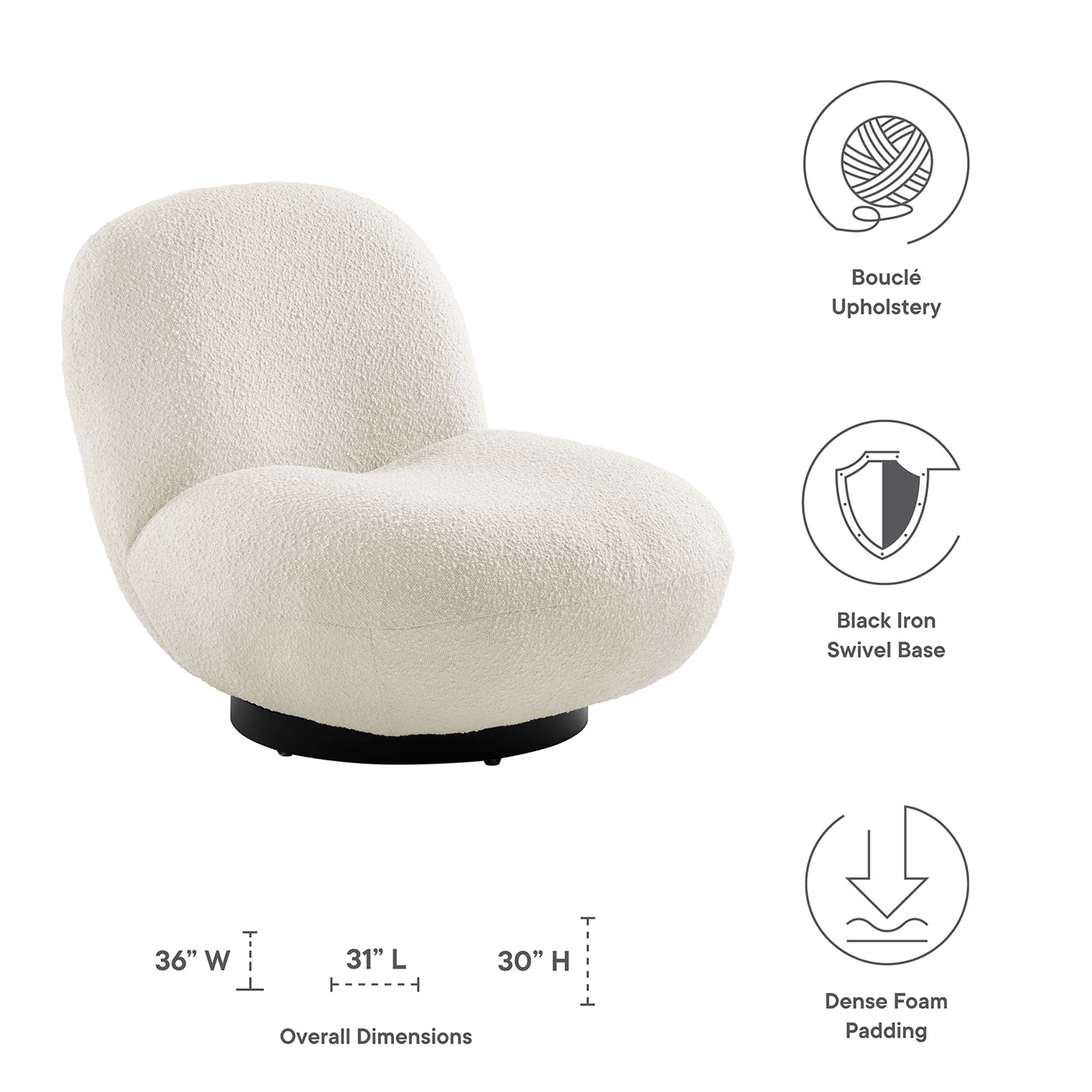 Kindred Boucle Upholstered Fabric Swivel Chair by Modway
