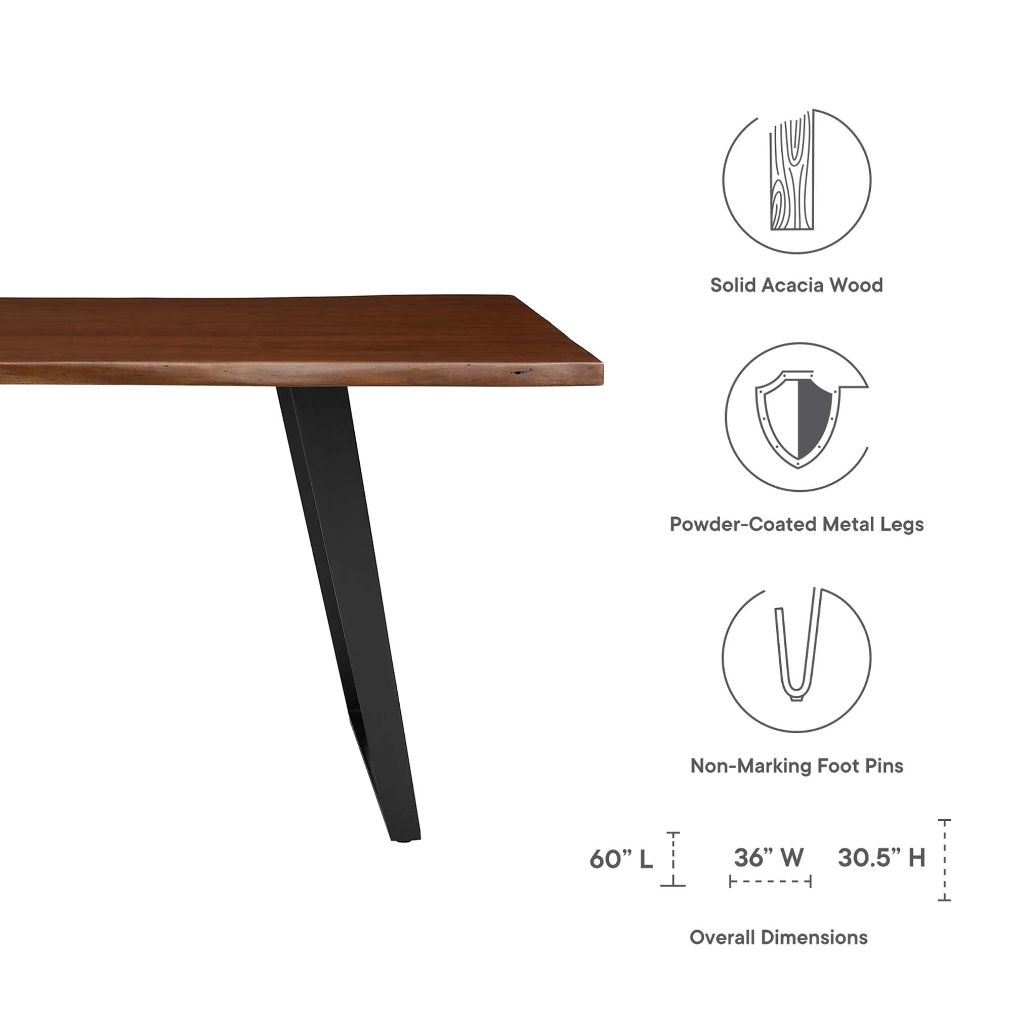 Viggo 60" Live Edge Acacia Wood Dining Table by Modway