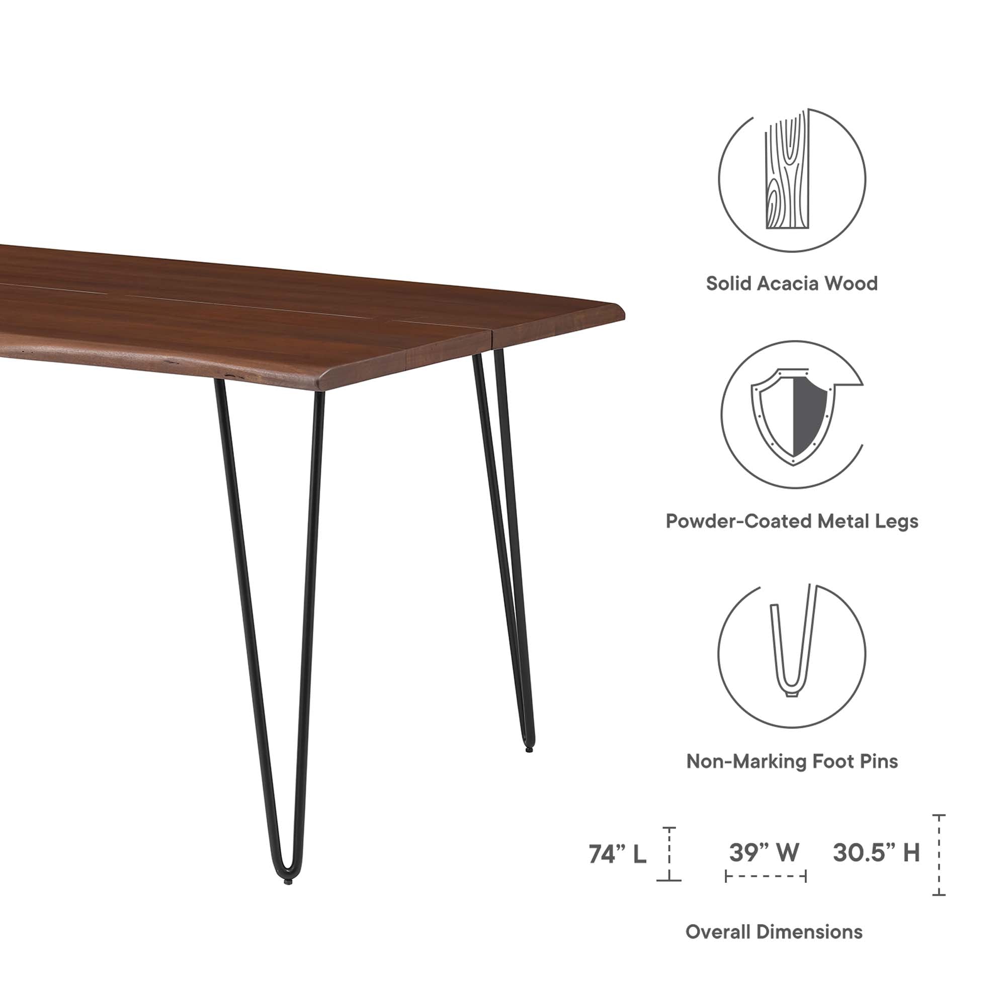 Ardor 74" Live Edge Acacia Wood Dining Table by Modway