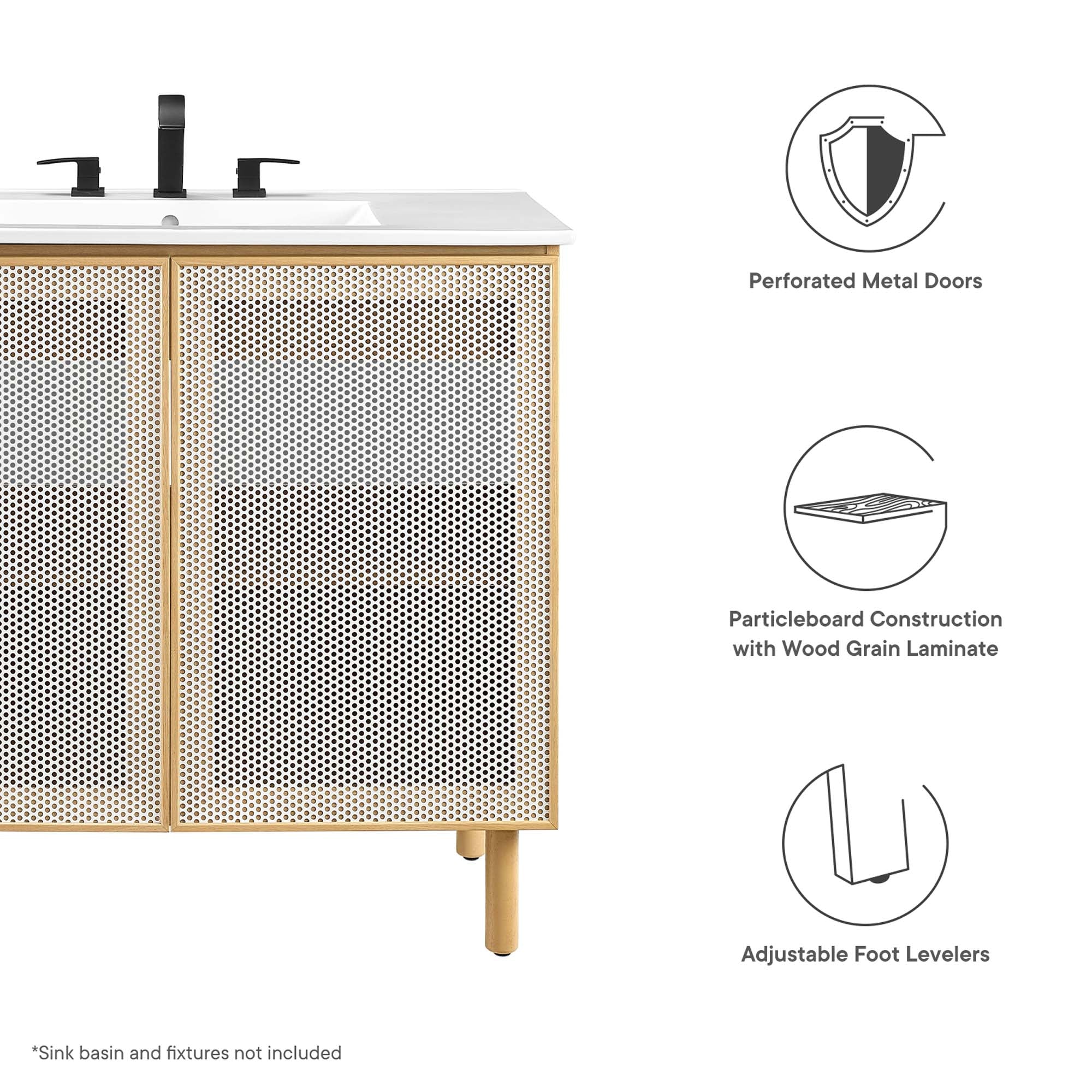 Calla 36" Perforated Metal Bathroom Vanity Cabinet by Modway