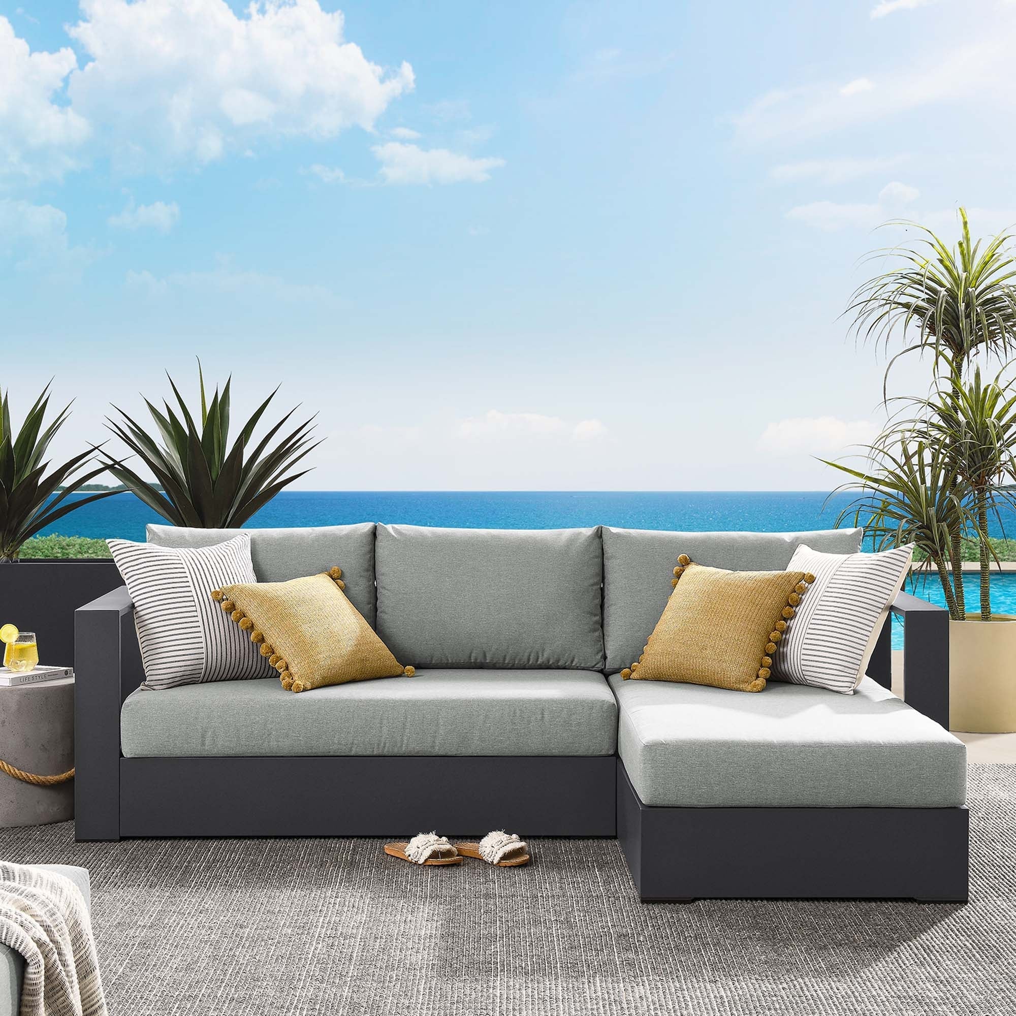 Tahoe 2-Piece Outdoor Aluminum Chaise Sectional Sofa