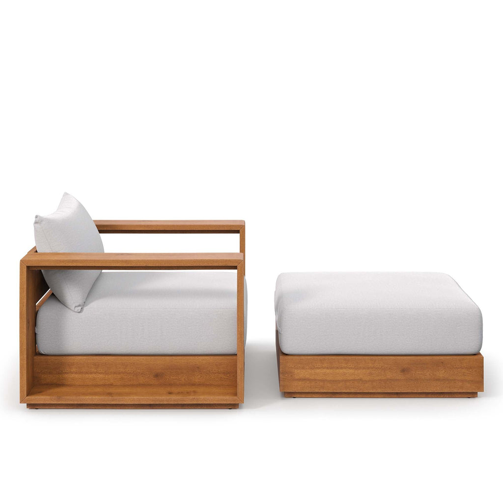 Tahoe 2-Piece Outdoor Patio Acacia Wood Armchair and Ottoman Set by Modway