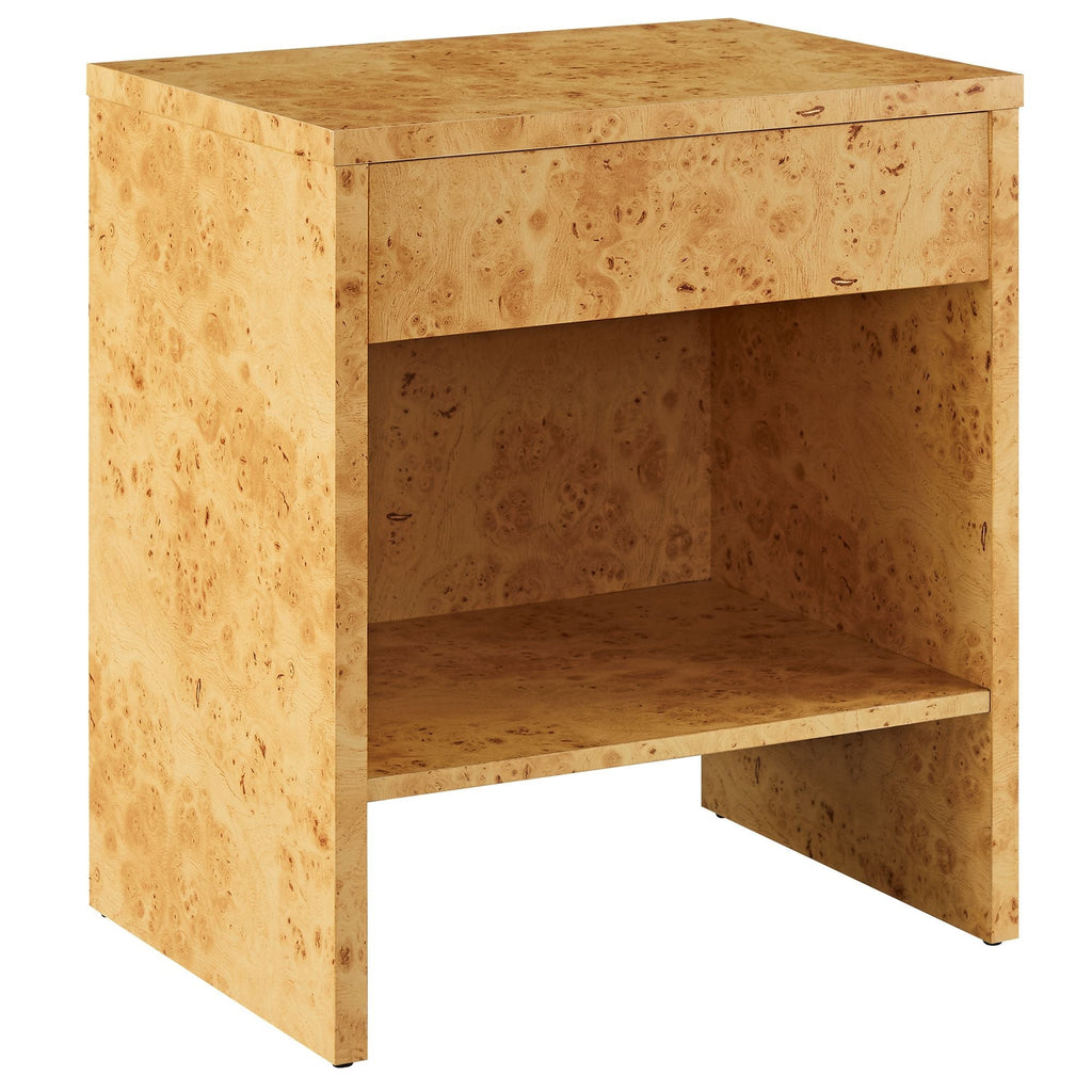 Hudson 1-Drawer Burl Wood Nightstand with Shelf