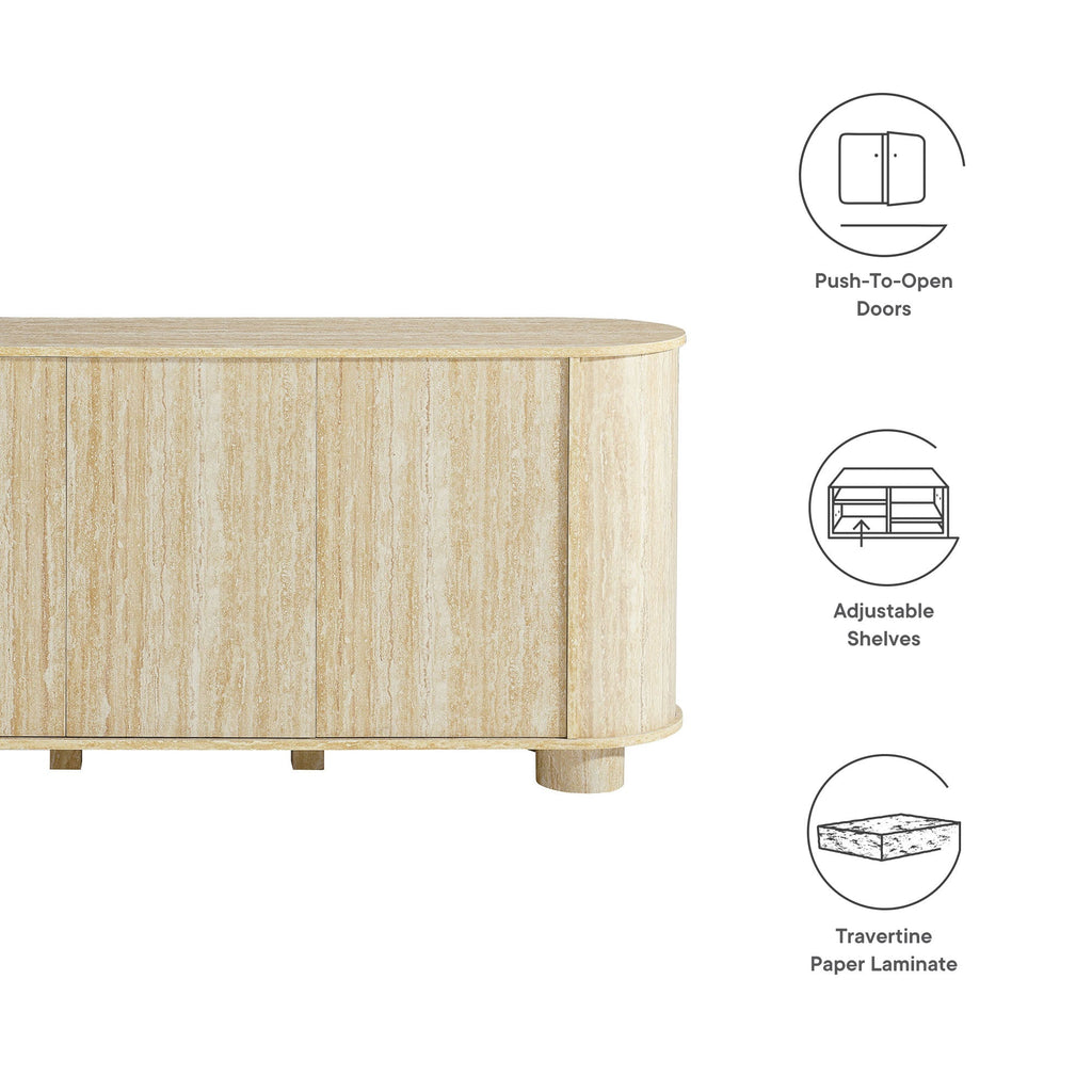 Overture 3-Door Oval Faux Travertine Sideboard by Modway