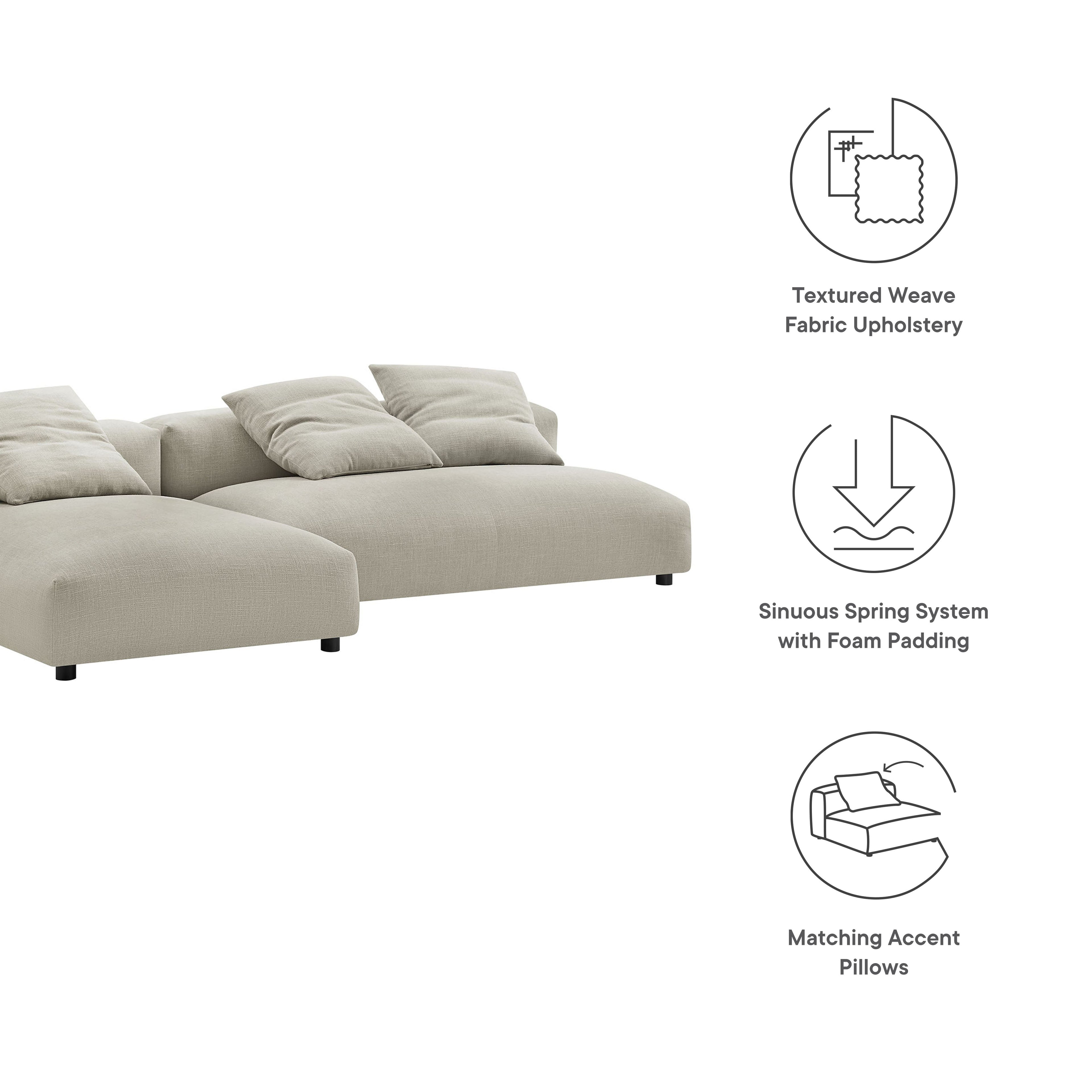Solace 2-Piece Modular Upholstered Fabric Sectional Sofa with Chaise by Modway
