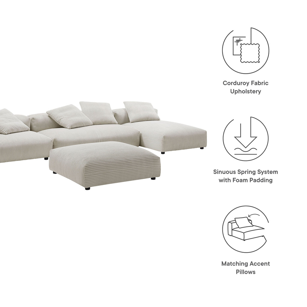 Solace 4-Piece Modular Corduroy Upholstered Sectional Sofa With Ottoman