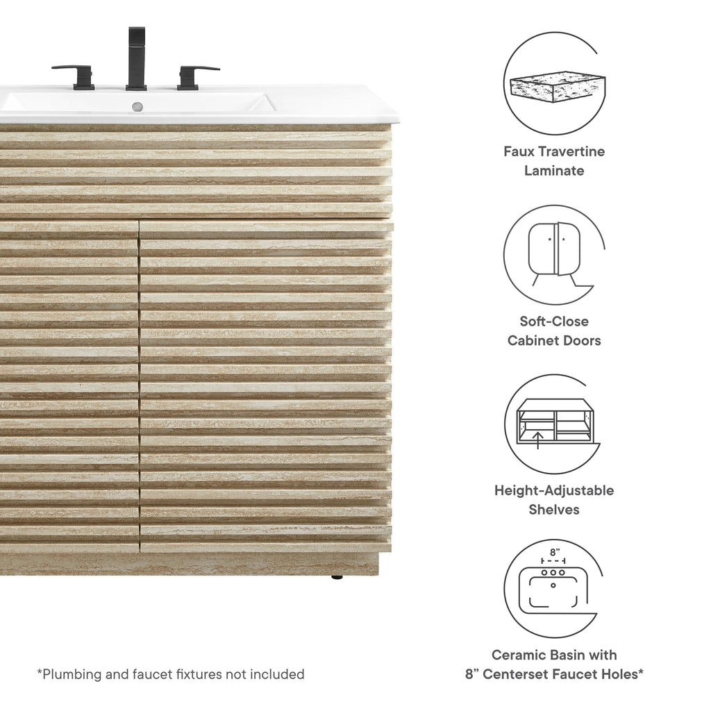 Render 36" Faux Travertine Bathroom Vanity With Sink by Modway