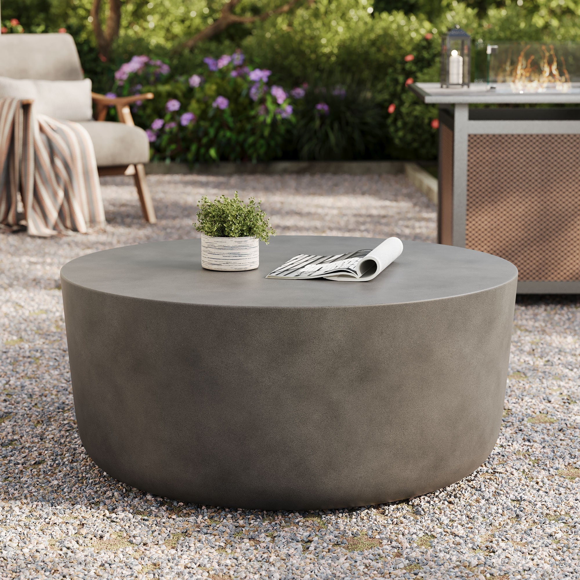 Brion Round Indoor-Outdoor Concrete Coffee Table by Modway