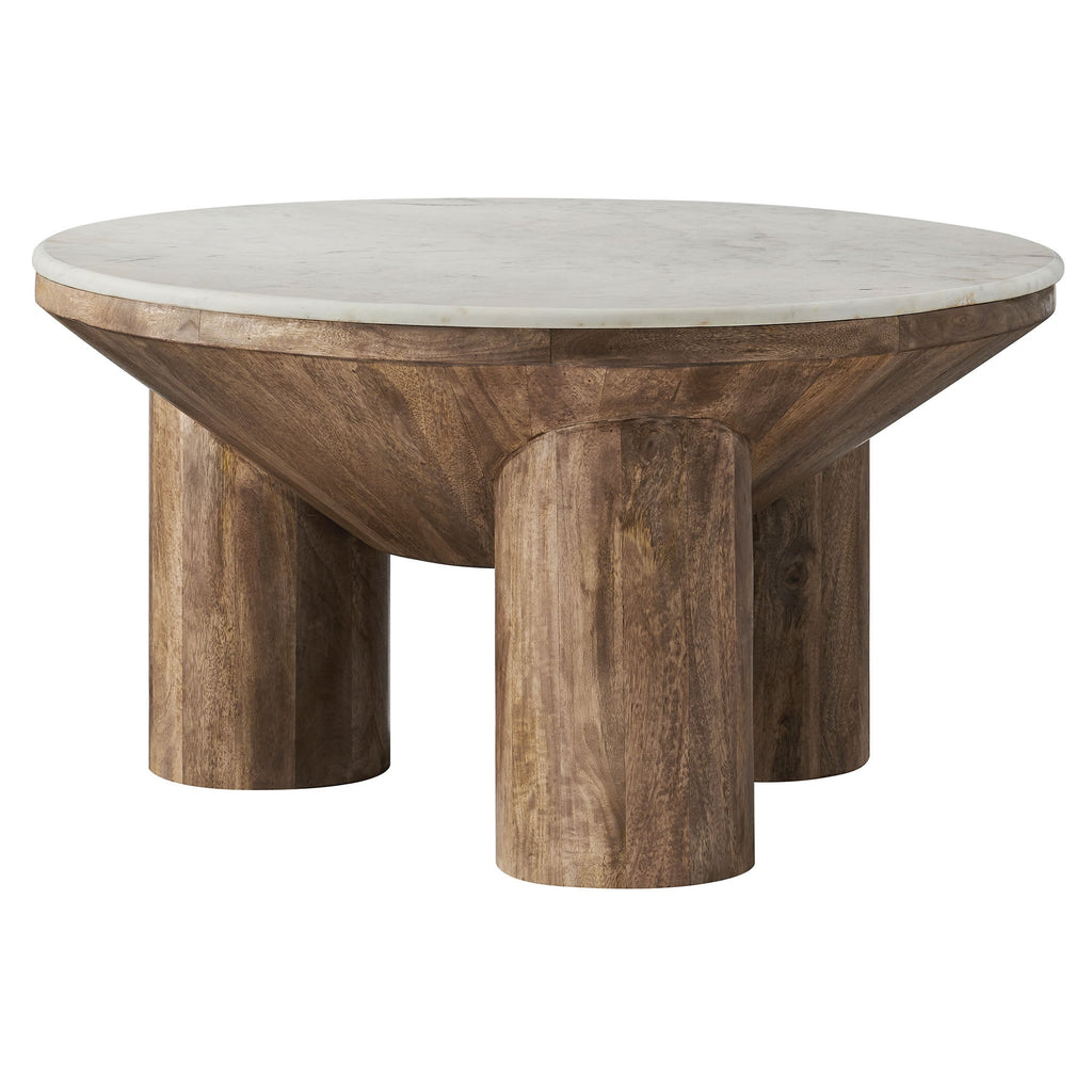 Ellison 33" Round Wood Coffee Table With Marble Top