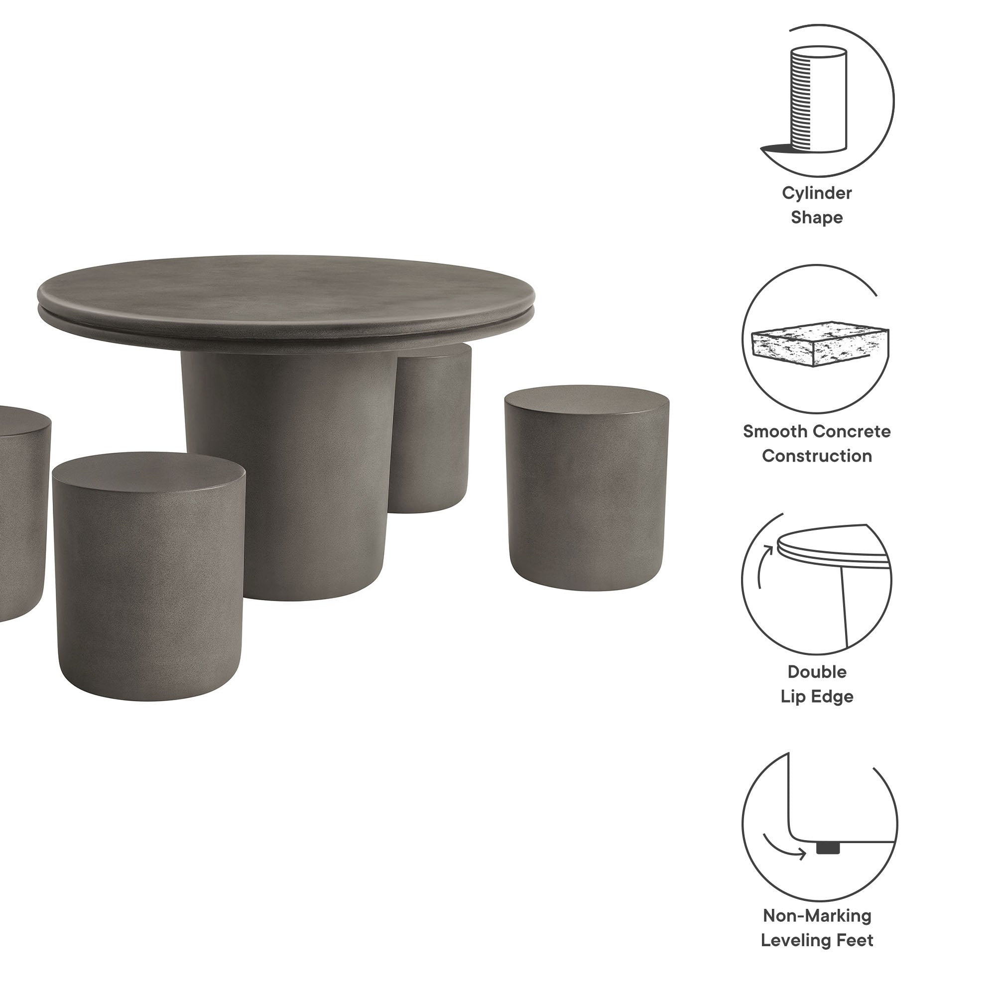 Brion Indoor-Outdoor Patio Concrete 5 Piece Dining Table Set by Modway
