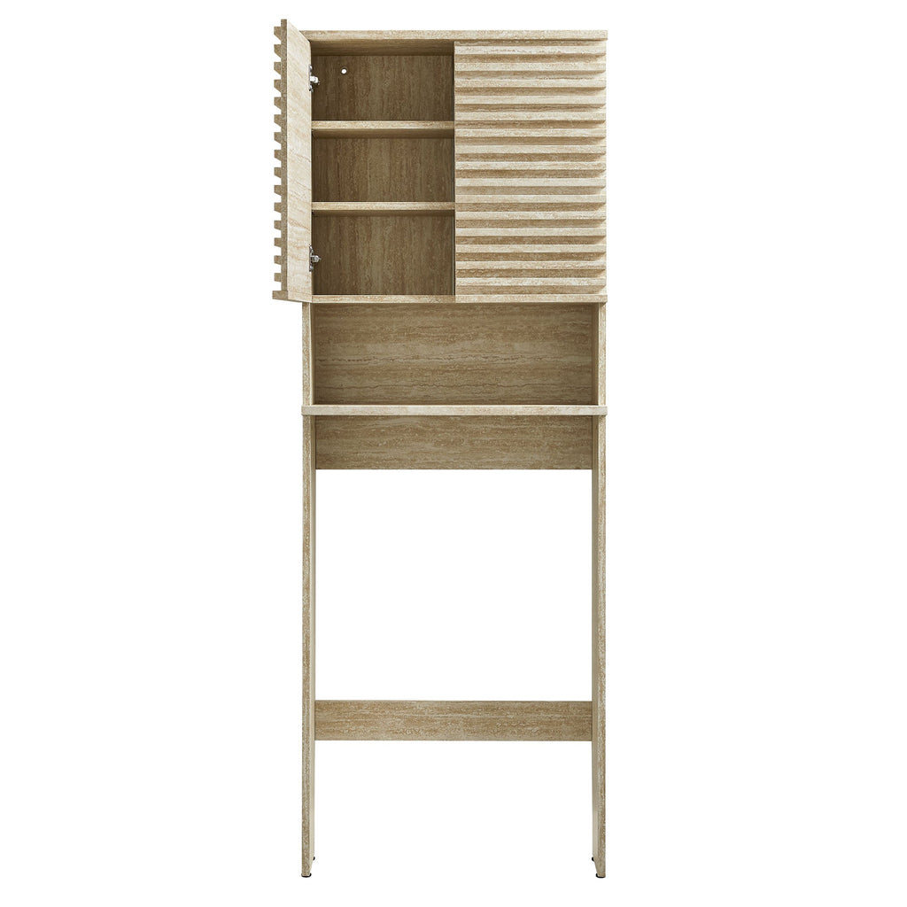 Render Over the Toilet Faux Travertine Bathroom Storage Cabinet by Modway