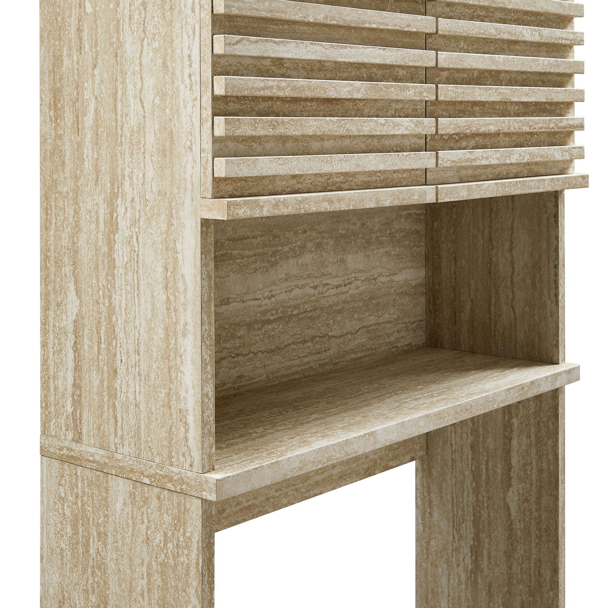 Render Over the Toilet Faux Travertine Bathroom Storage Cabinet by Modway