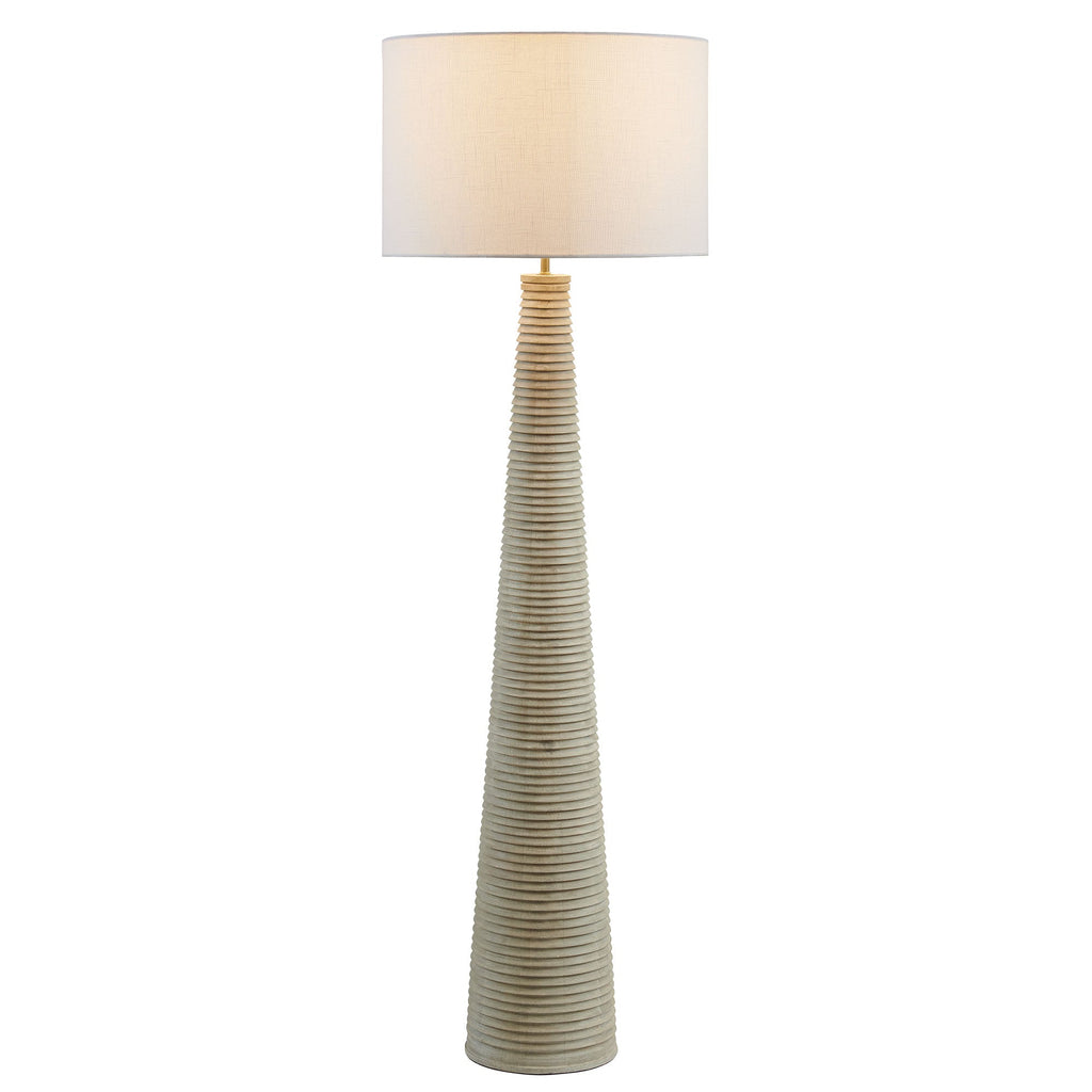 Saylor Carved Ribbed Wood Floor Lamp with Drum Shade by Modway