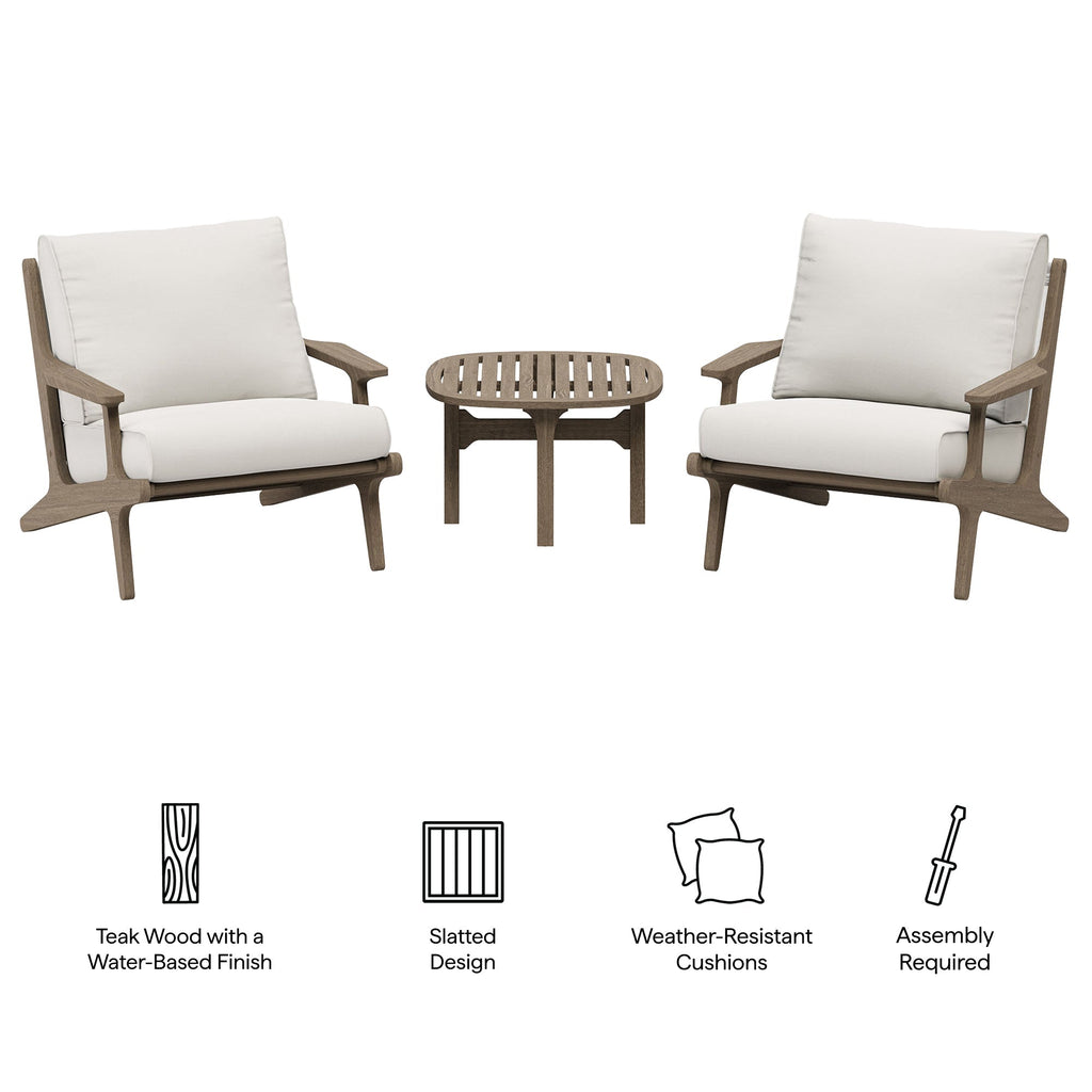 Saratoga 3-Piece Outdoor Patio Teak Wood Furniture Set