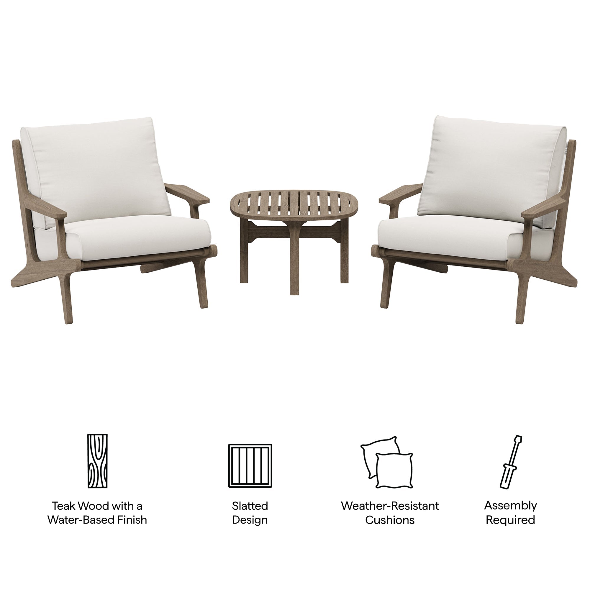 Saratoga 3-Piece Outdoor Patio Teak Wood Furniture Set