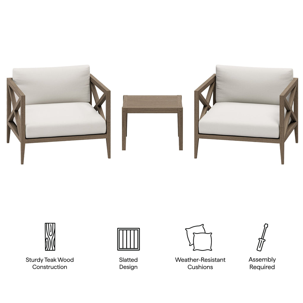 Northlake 3-Piece Outdoor Patio Teak Wood Furniture Set