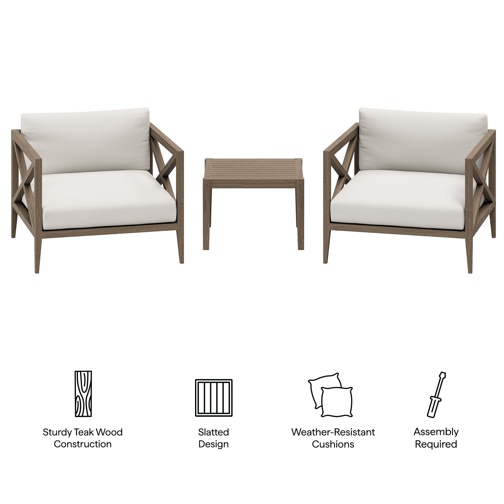 Northlake 3-Piece Outdoor Patio Teak Wood Furniture Set