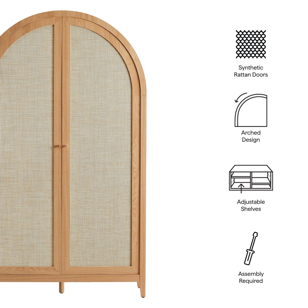 Calista 79" Tall Wide Rattan Arched Storage Cabinet by Modway