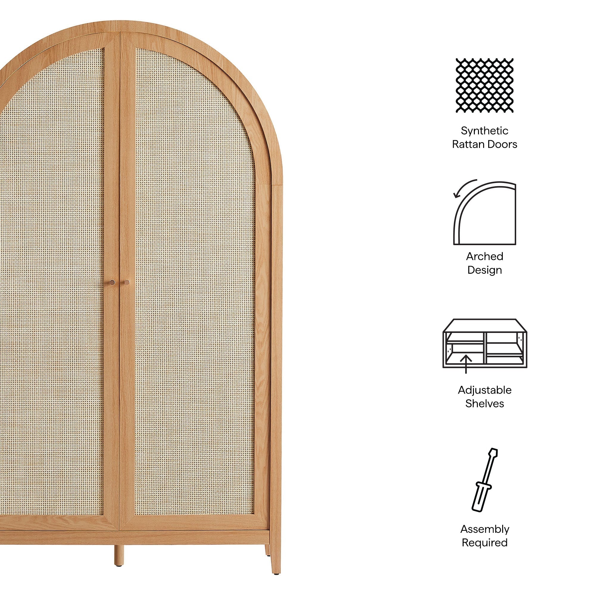 Calista 79" Tall Wide Rattan Arched Storage Cabinet by Modway
