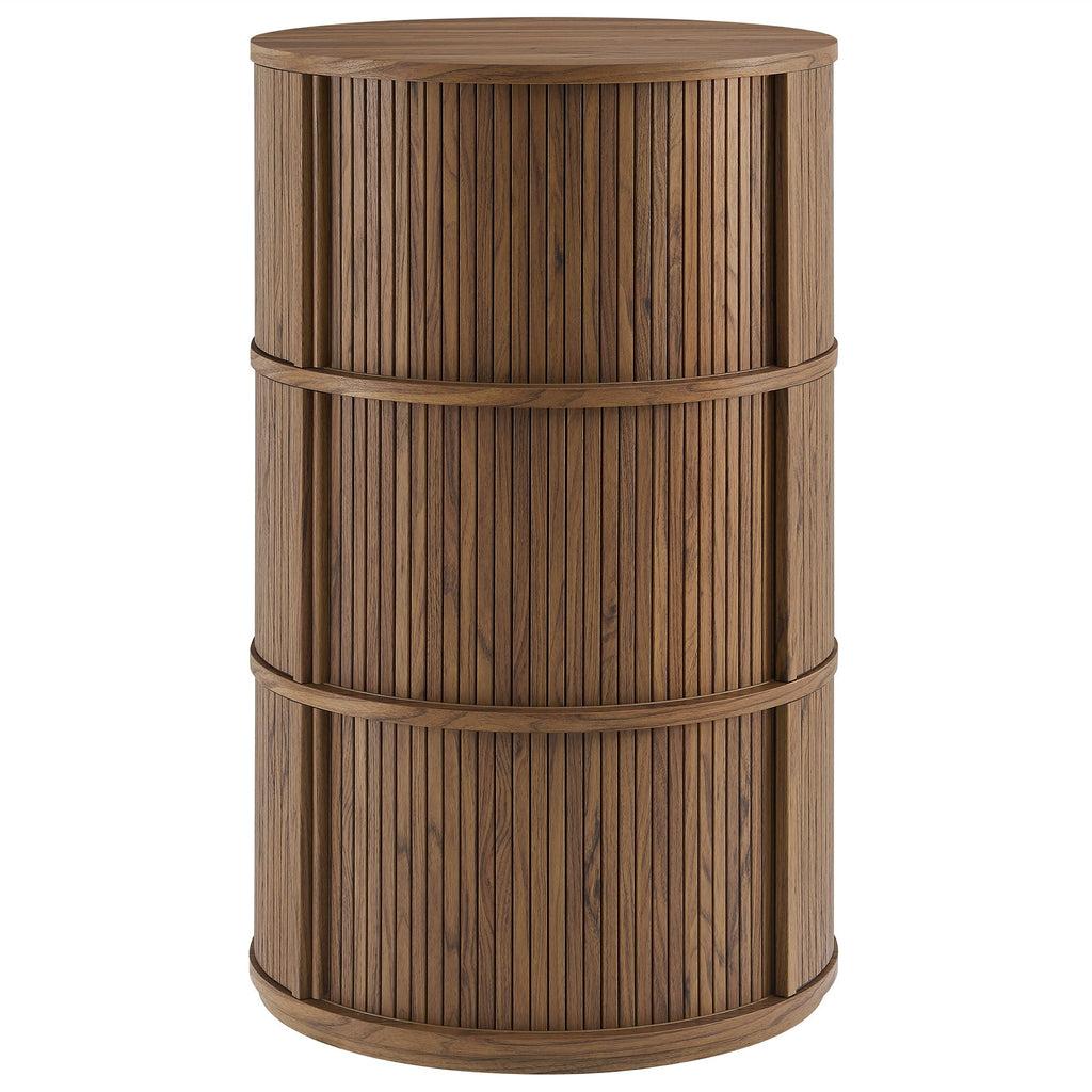 Clement Round Pedestal Stand Storage Table with Sliding Tambour Doors