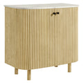 Caldera 33" Curved Solid Wood and Marble Accent Storage Cabinet