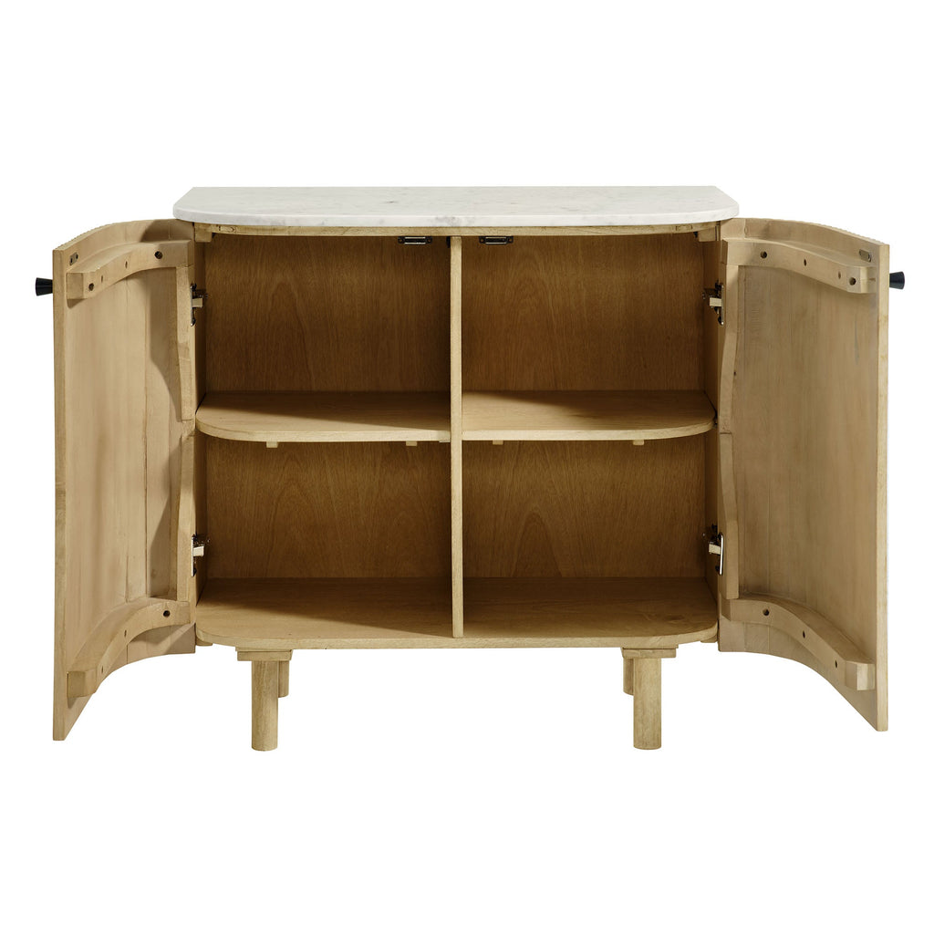 Caldera 33" Curved Solid Wood and Marble Accent Storage Cabinet