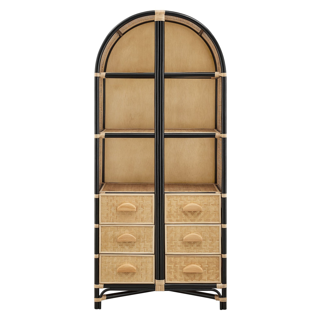 Jane 71 Inch Tall Arched Natural Rattan Bookshelf by Modway