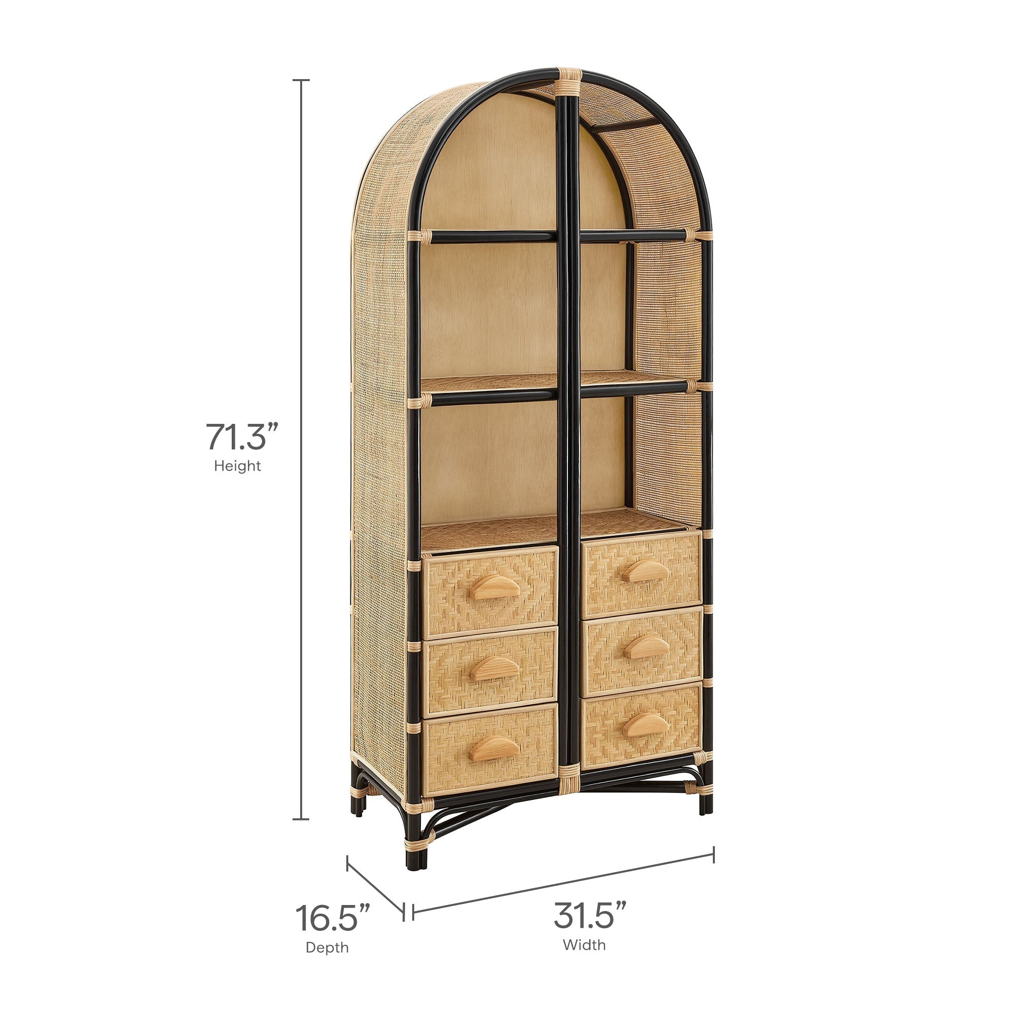 Jane 71 Inch Tall Arched Natural Rattan Bookshelf by Modway