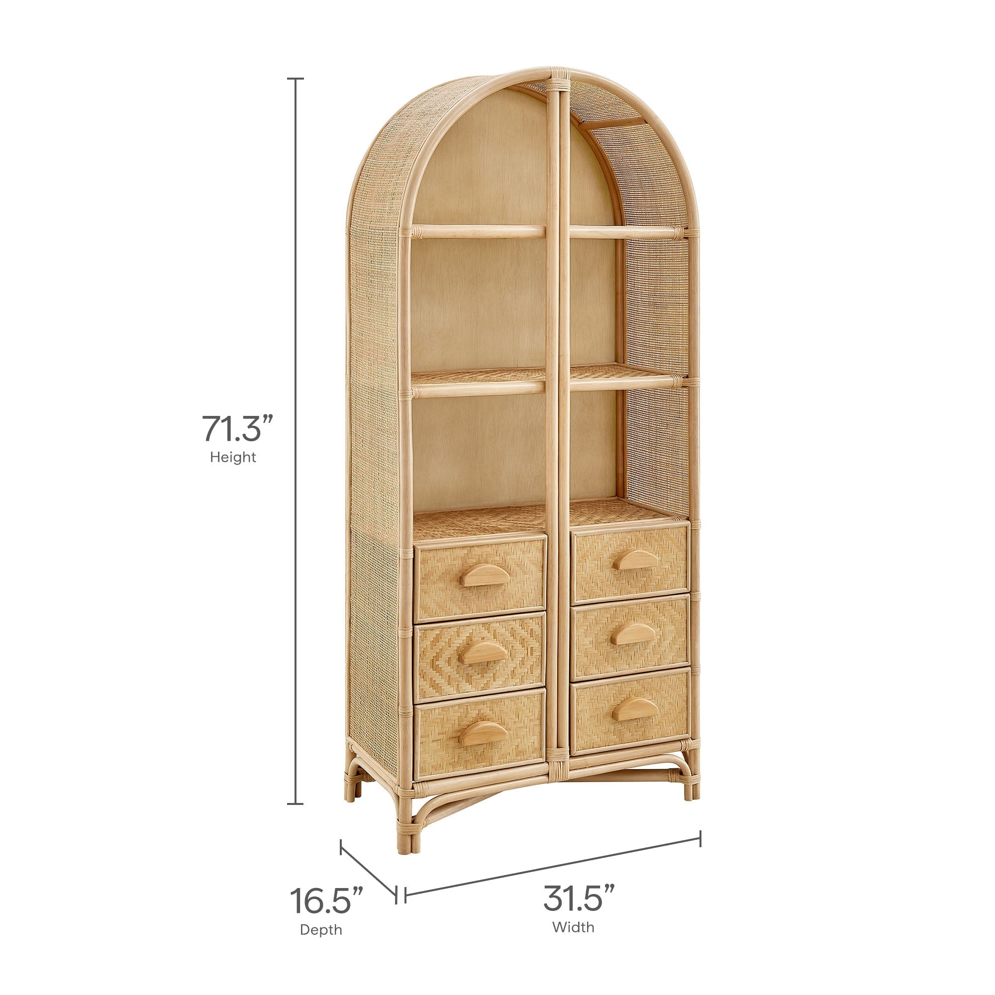 Jane 71 Inch Tall Arched Natural Rattan Bookshelf by Modway