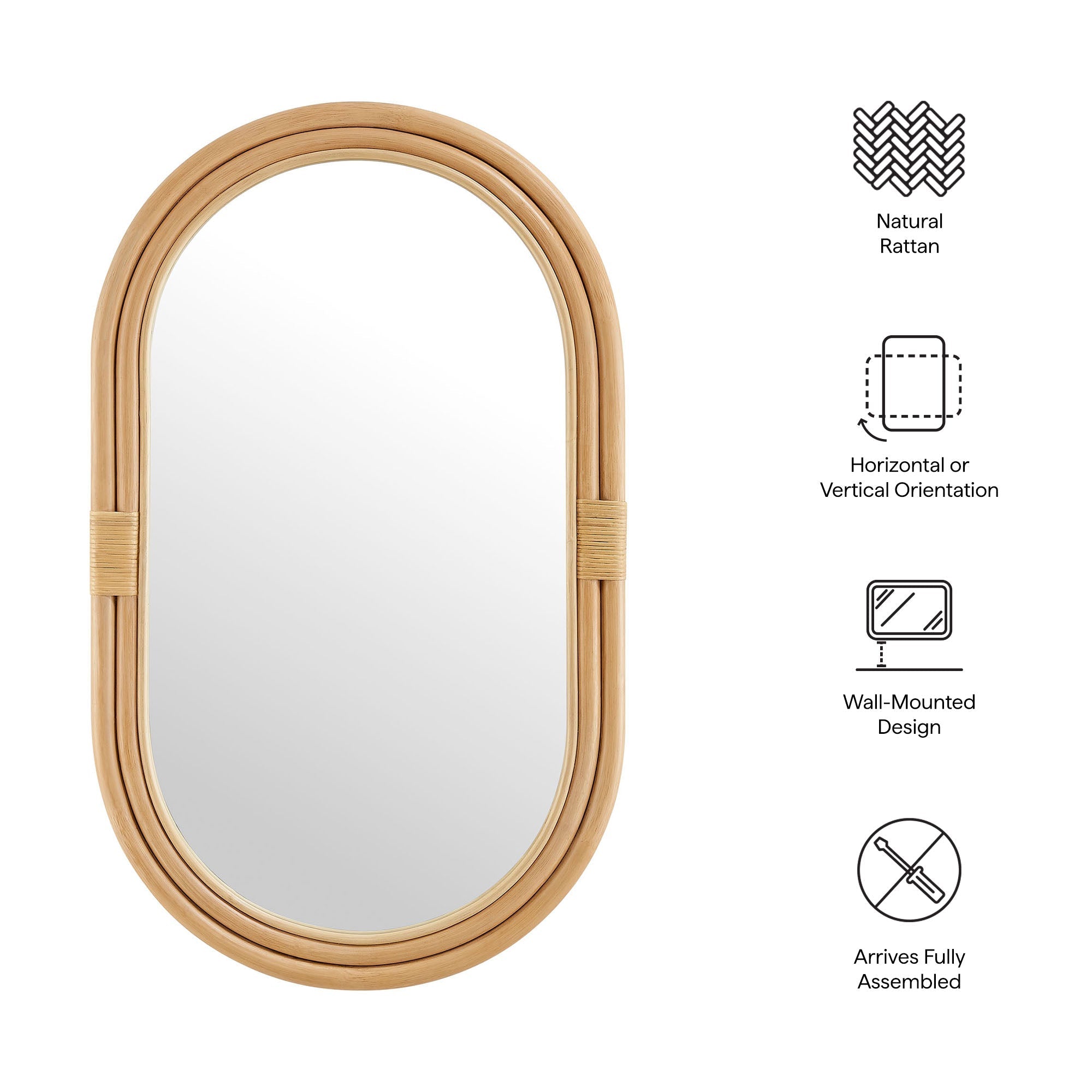 Corsica Oval Rattan Wall Mirror by Modway