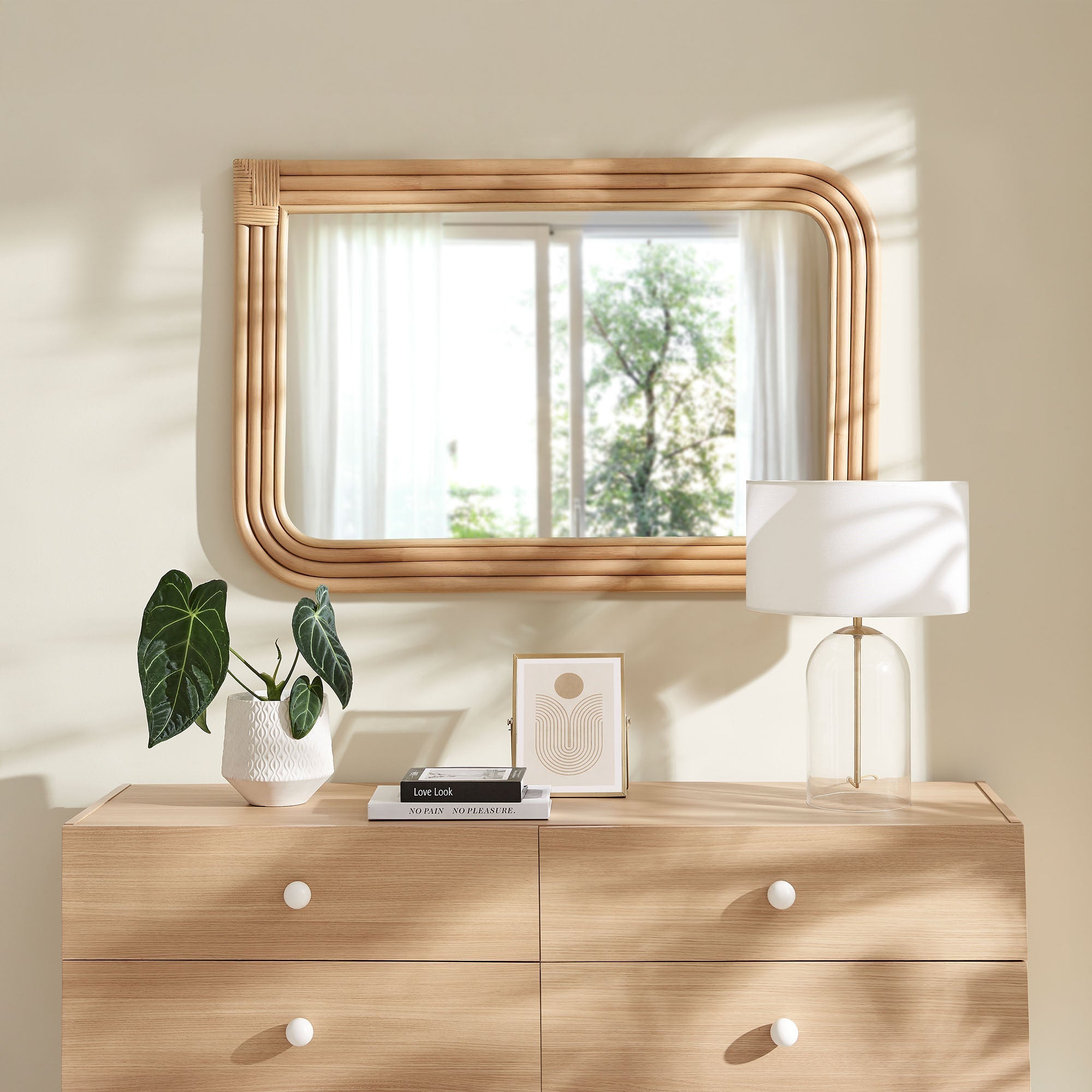 Corsica Curved Rectangle Rattan Wall Mirror by Modway
