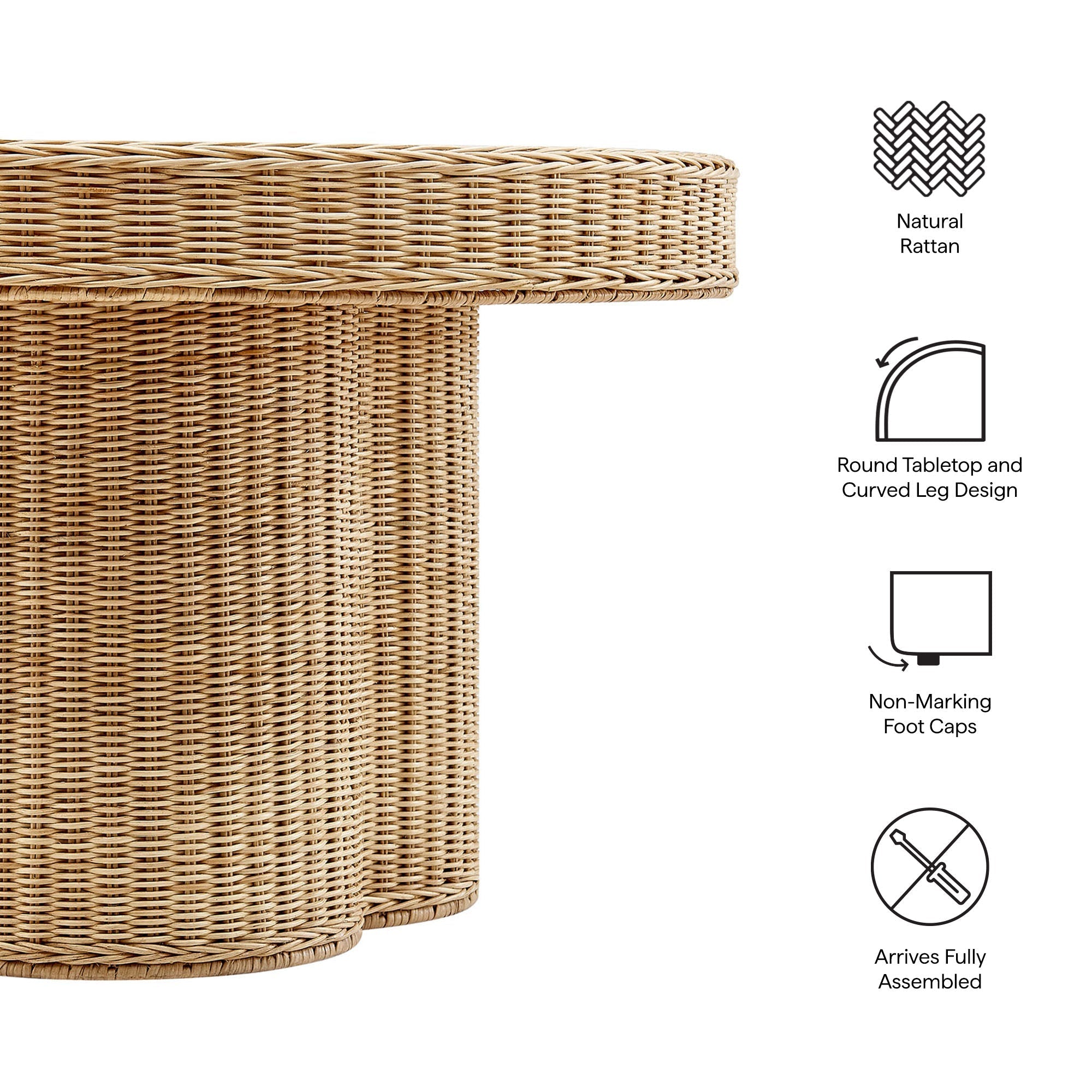 Ainsley 32 Inch Round Natural Rattan Coffee Table