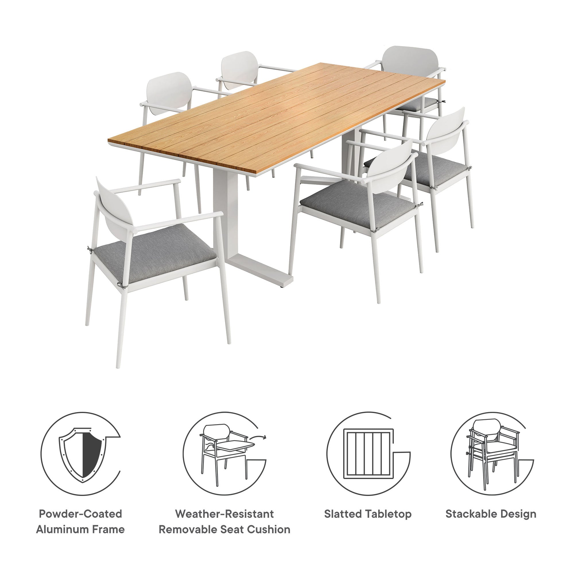 Aeris 7-Piece Outdoor Patio Aluminum Dining Set by Modway