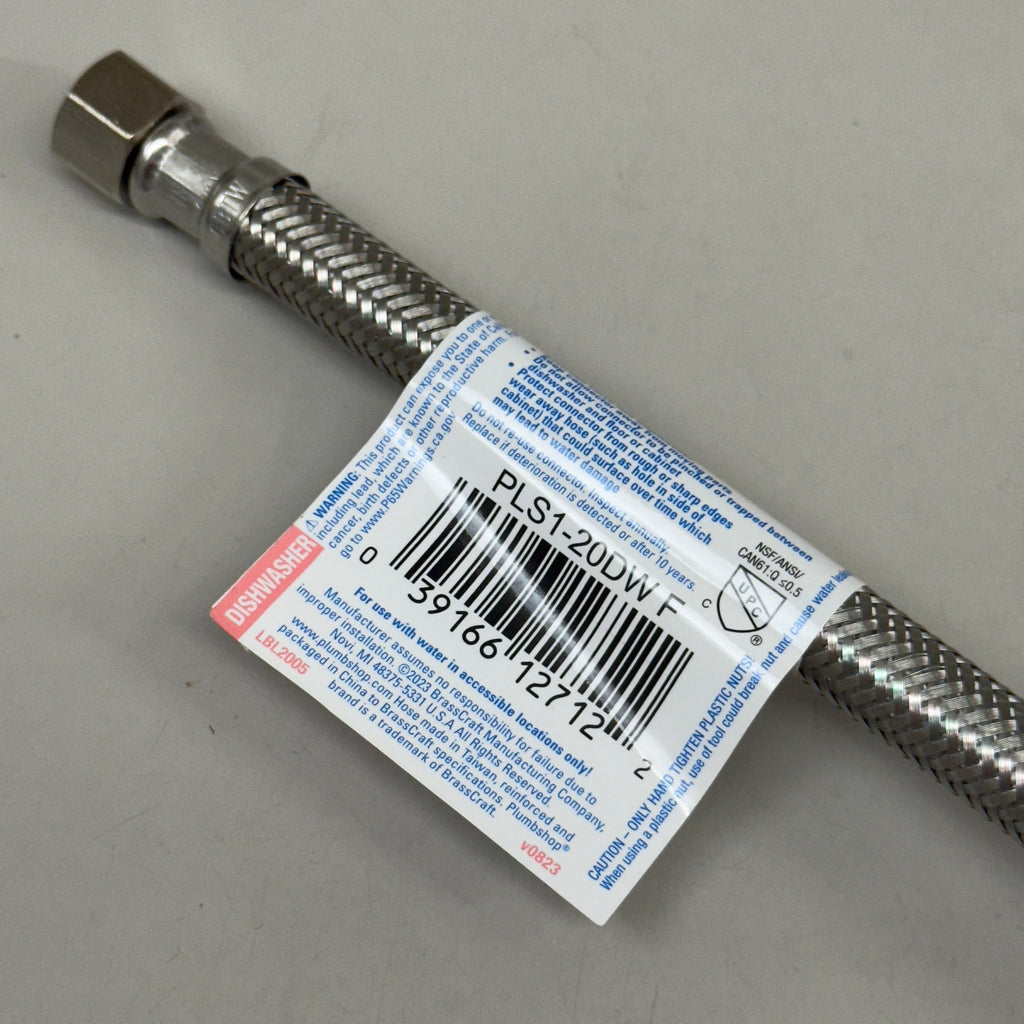 PLUMBSHOP  (5 Pack) Braided Stainless Steel Faucet Connector 3/8" Compression X 1/2" FIP PLS1-20A-F