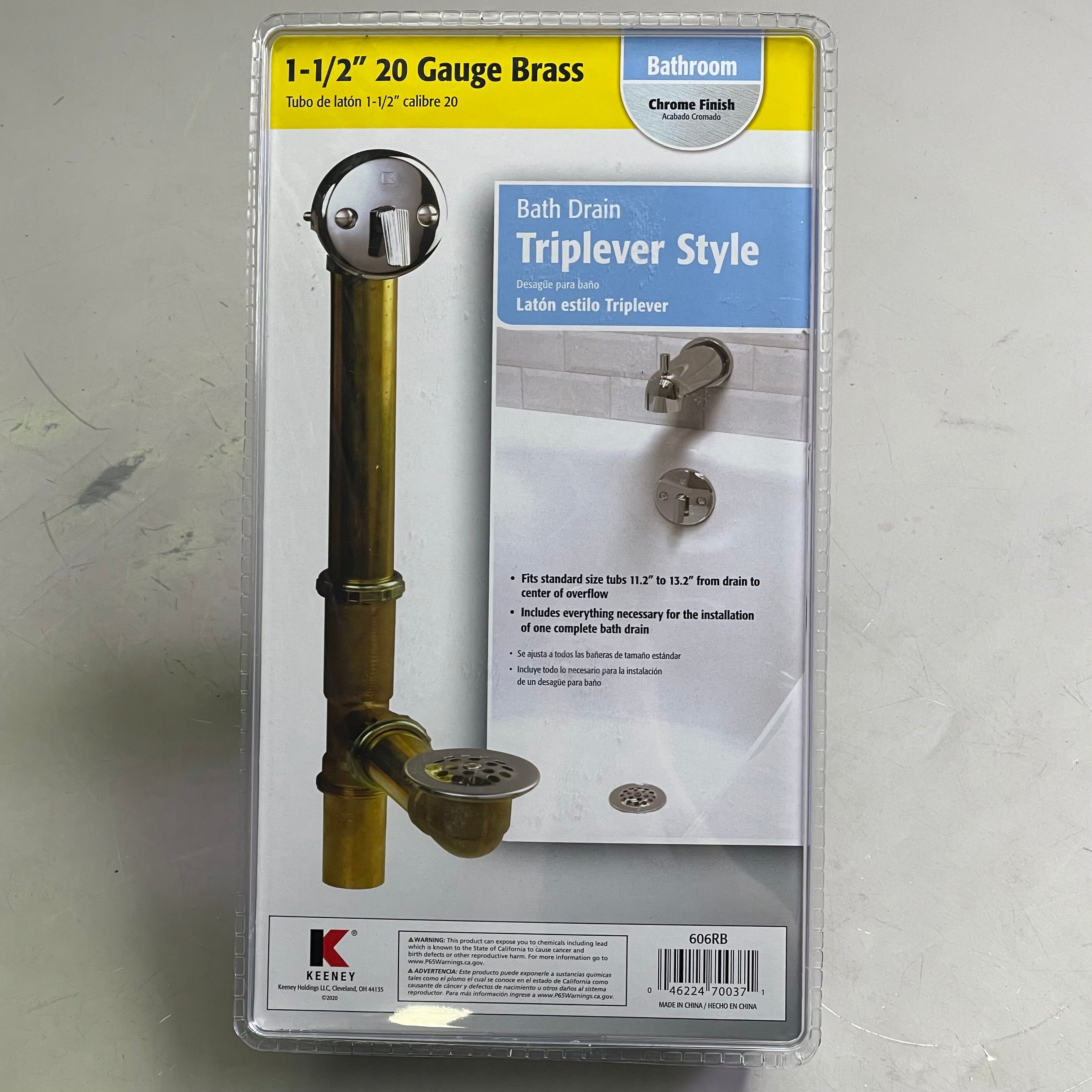 KEENEY 20 Gauge Bath Drain 606RB 1-1/2" Brass W/ Polished Chrome 28630