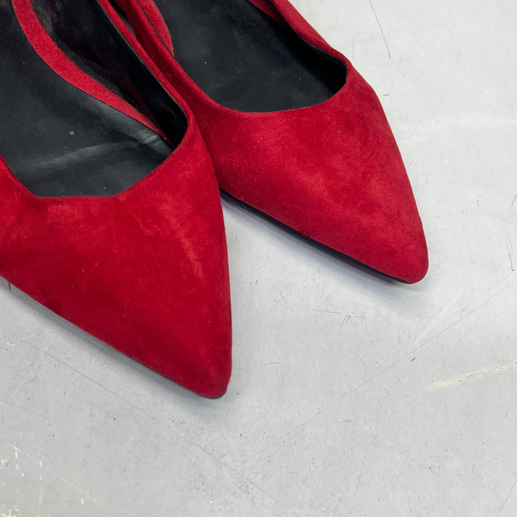 GUESS Vida Pointy Ankle Wrap Around Ballet Flats Women's Sz 7.5 Red (Pre-Owned)