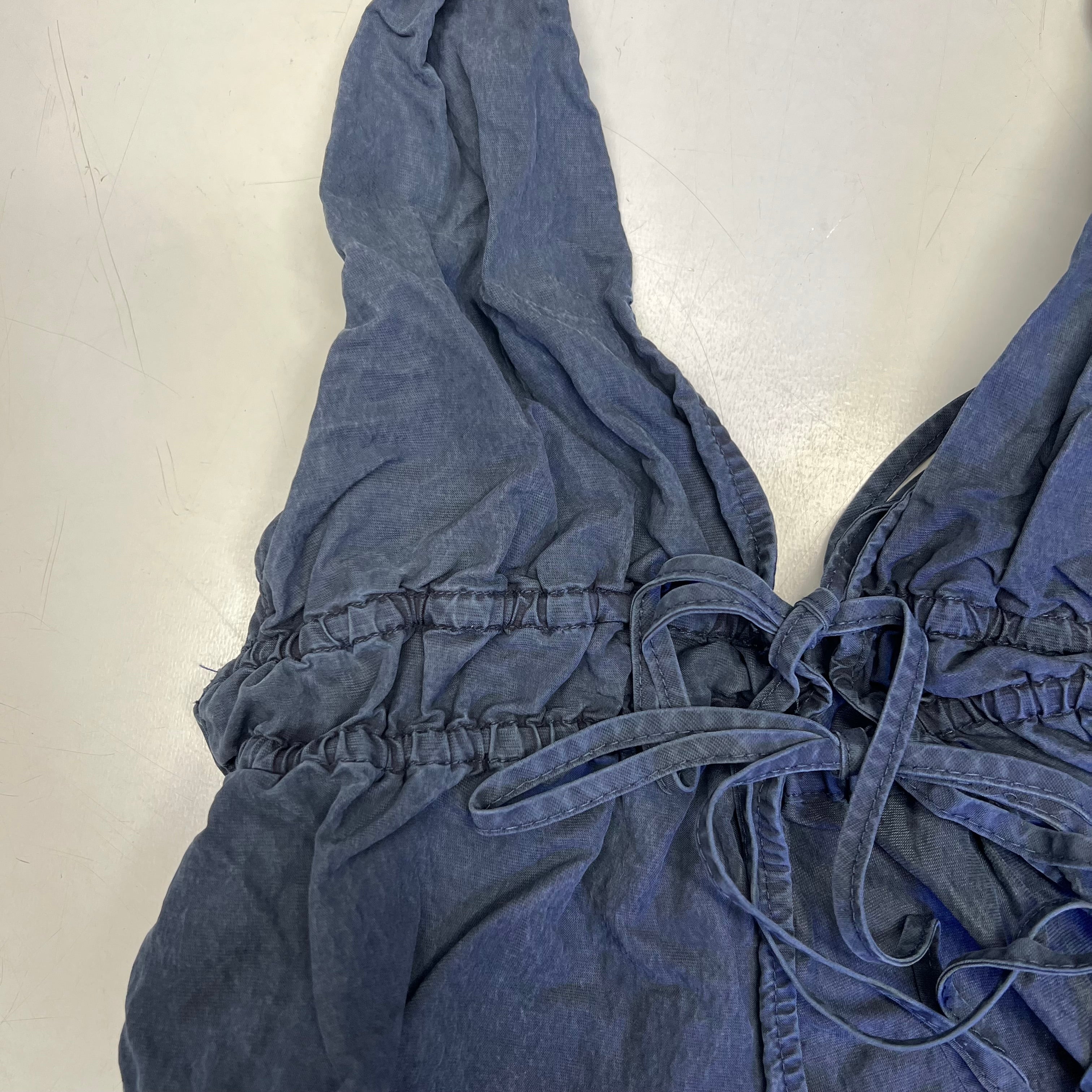 FREE PEOPLE Sidra Set Halter Top & Knee Shorts Women's Sz S India Ink 98363328