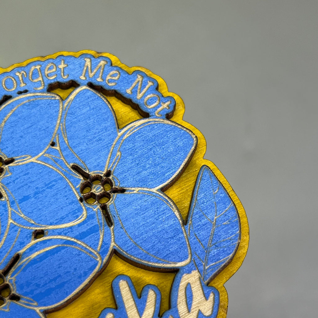 (2 PACK) Forget Me Not Flowers Laser Cut Wood Magnet Souvenir JUNEAU, AK
