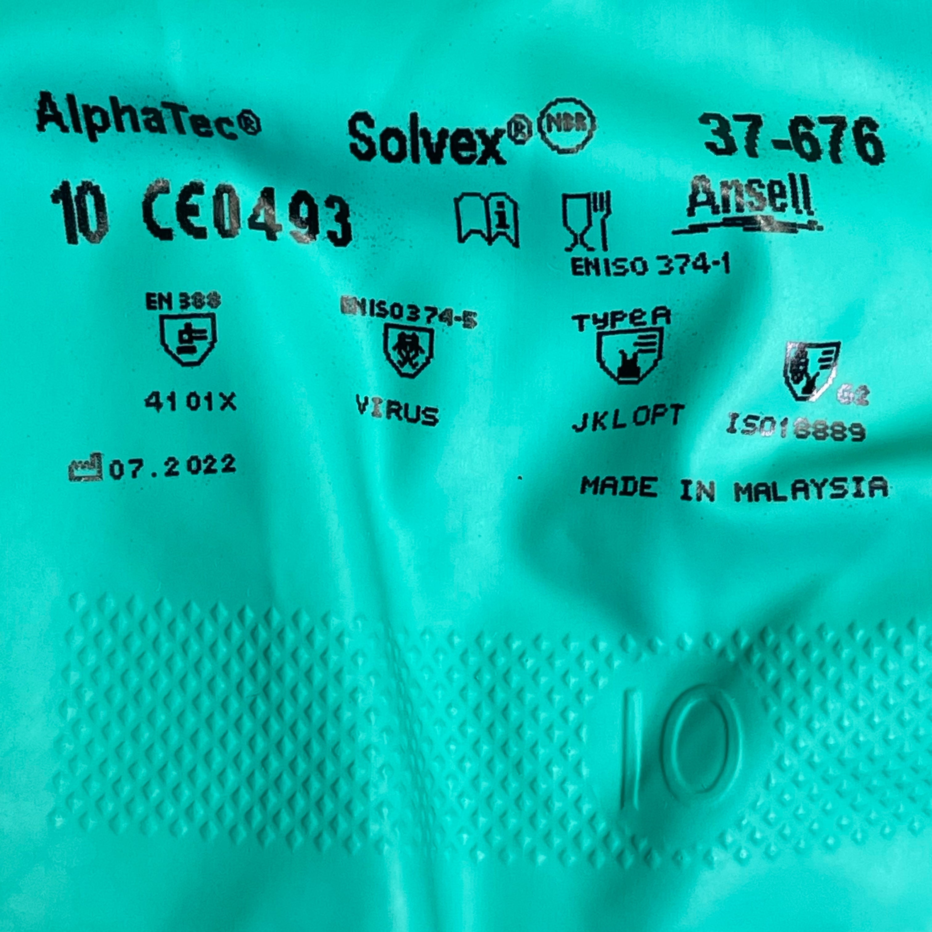 ANSELL (6-PACK) Alphatec Solvex Safety Gloves Size-10 Chemical-Resistant 37-676