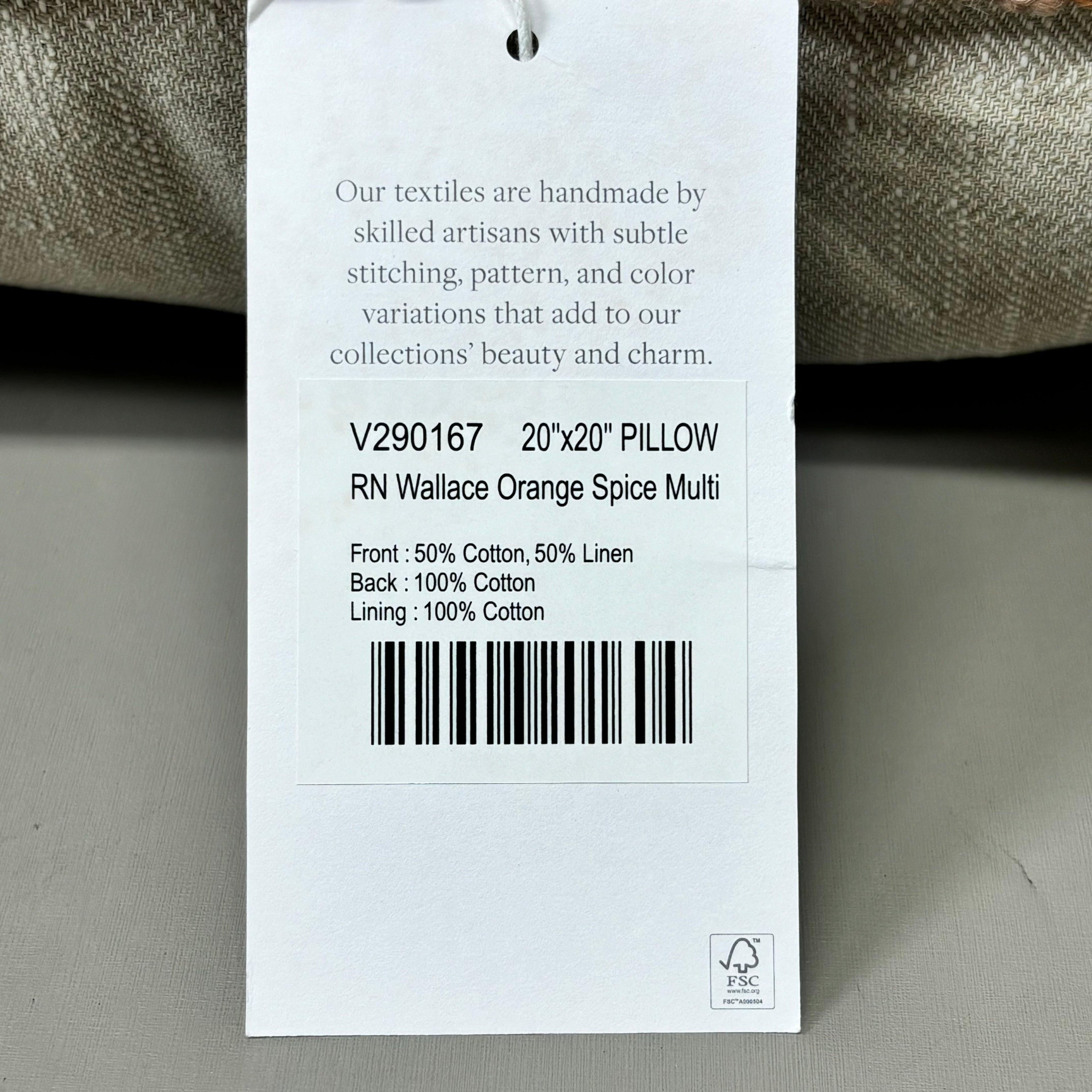VILLA RN Wallace 20"x20" RN Pillow Orange Spice Multi V290167