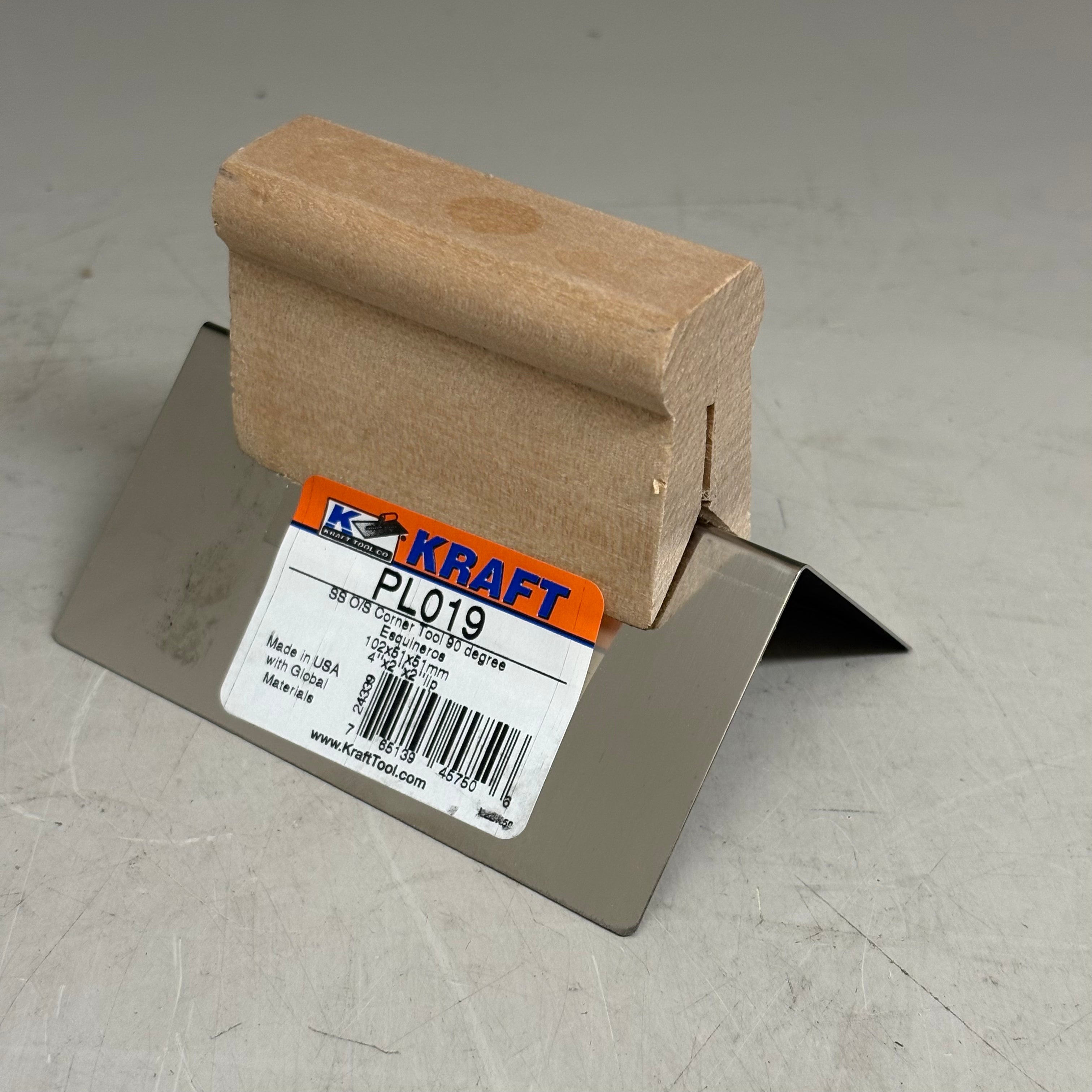 KRAFT TOOL CO 90°Radius Stainless Steel Outside Corner Tool with Wood Handle 4x2
