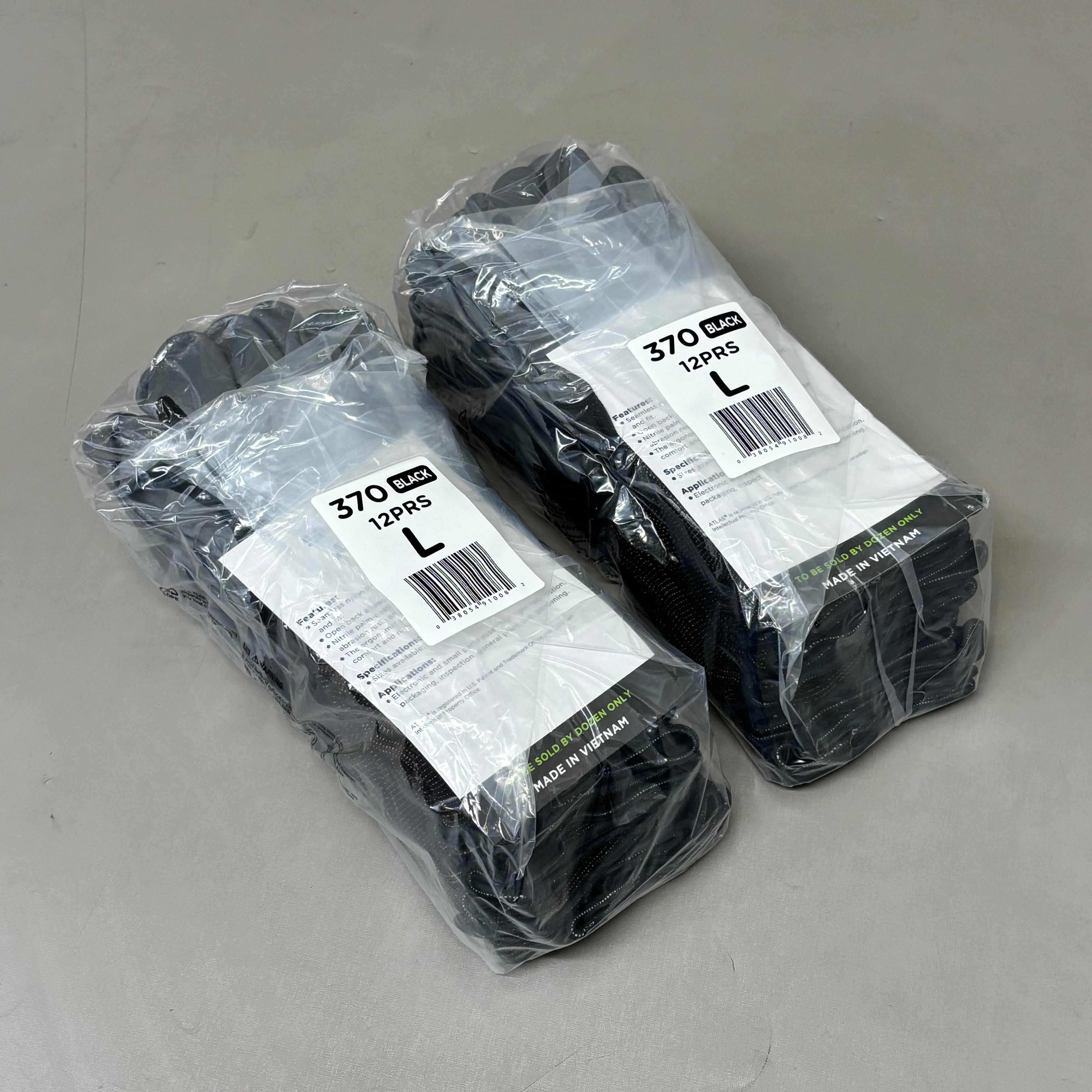 SHOWA (2 Dozen) Atlas 370 Black Protective Work Gloves Size Large 370BL-08