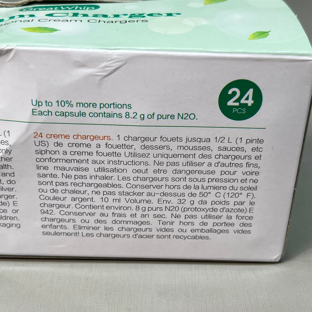 ZA@ GREATWHIP Mint Cream Chargers 24 Pack Best By 03-28-2026 (New) B