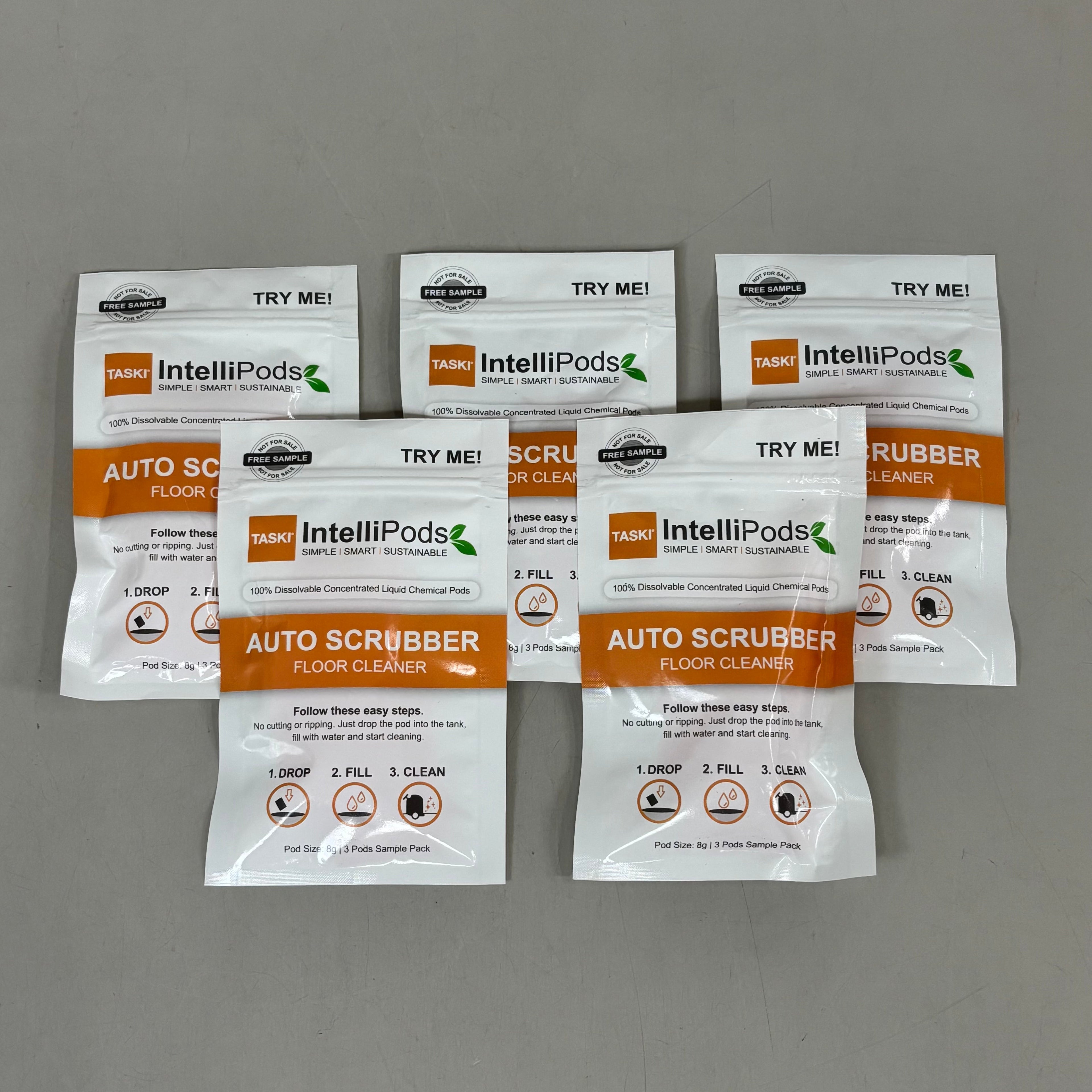 ZA@ TASKI (5 PACK, 3 PODS EACH) Biodegradable IntelliPods Auto Scrubber Floor Cleaner