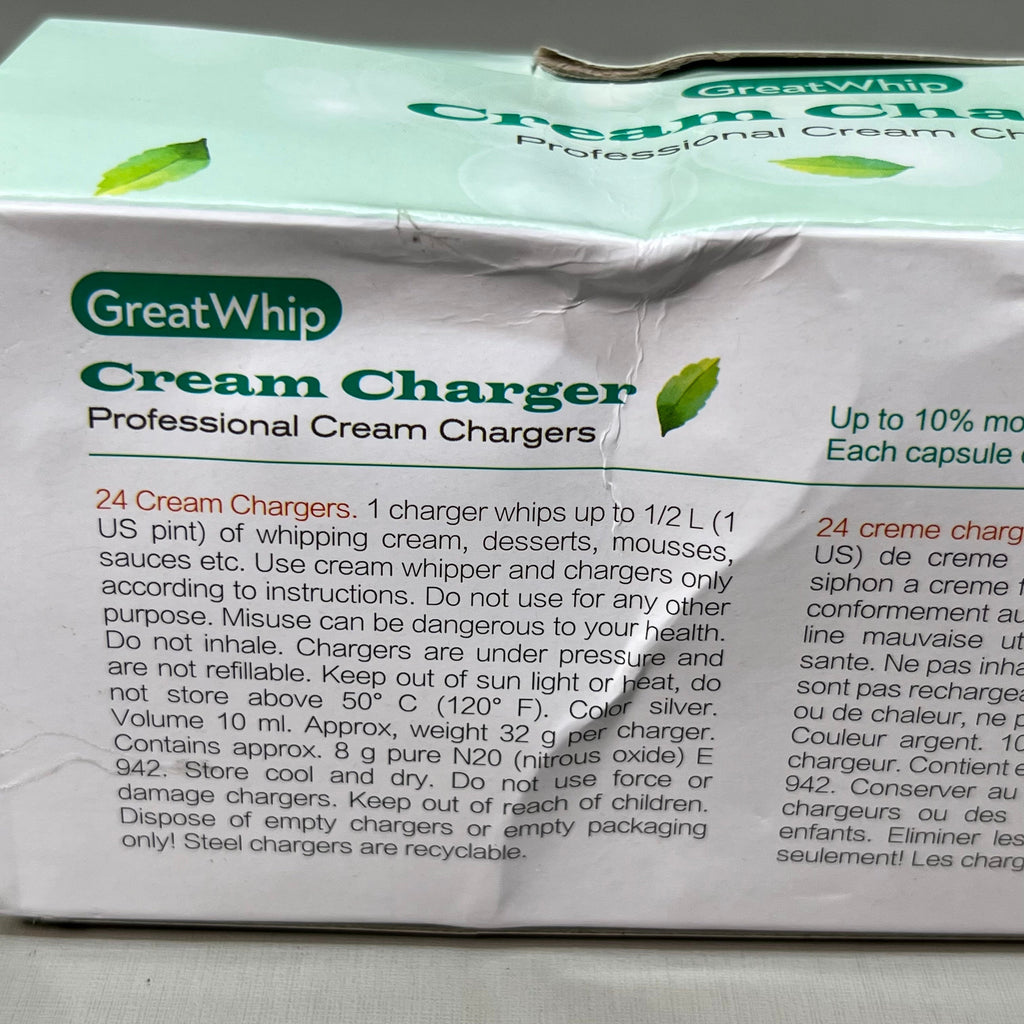 ZA@ GREATWHIP Mint Cream Chargers 24 Pack Best By 03-28-2026 (New) B