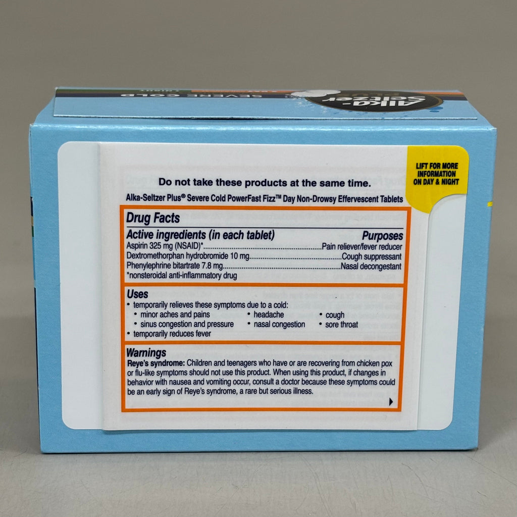 ZA@ ALKA-SELTSER PLUS (2 PACK, 24 TABLETS EACH) Severe Cold 16 Day + 8 Night Tabs BB 03/26 C